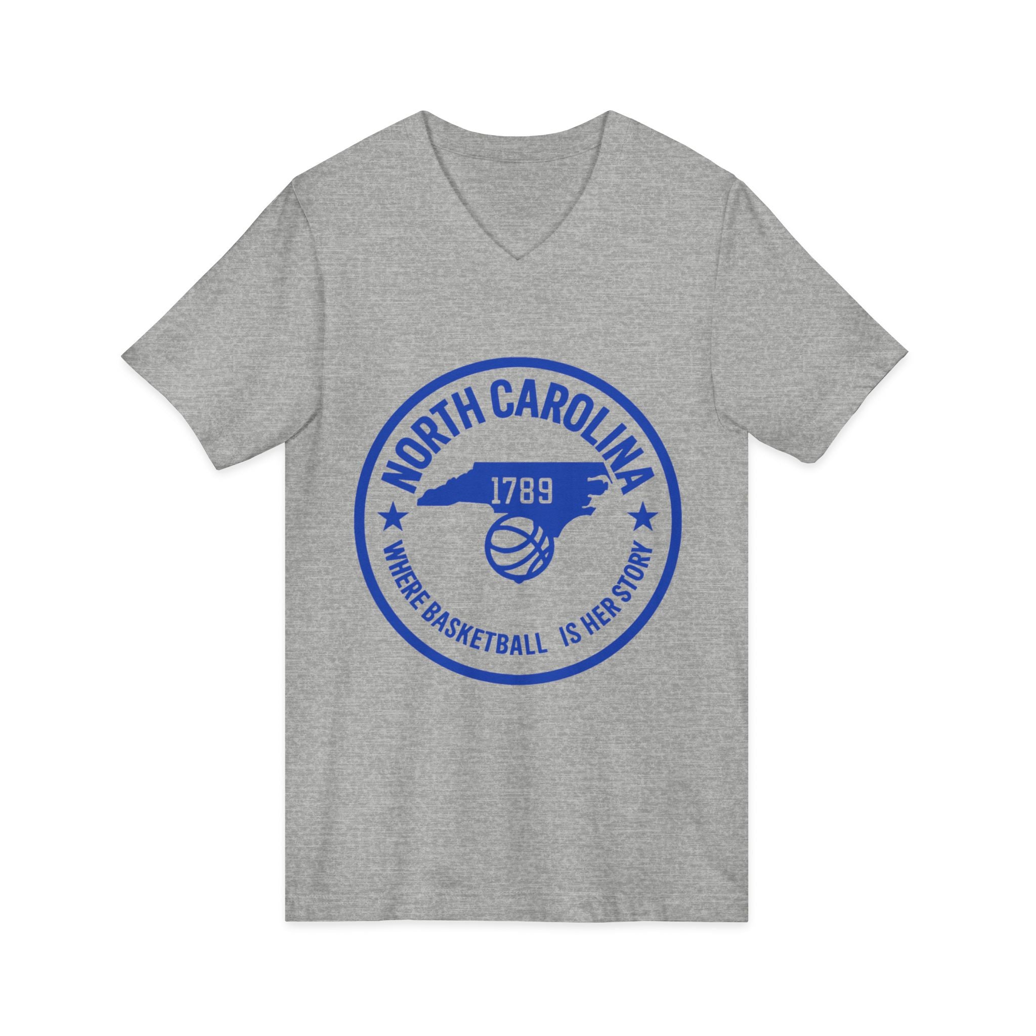 North Carolina Basketball V-Neck Tee — "Where Basketball Is Her Story"