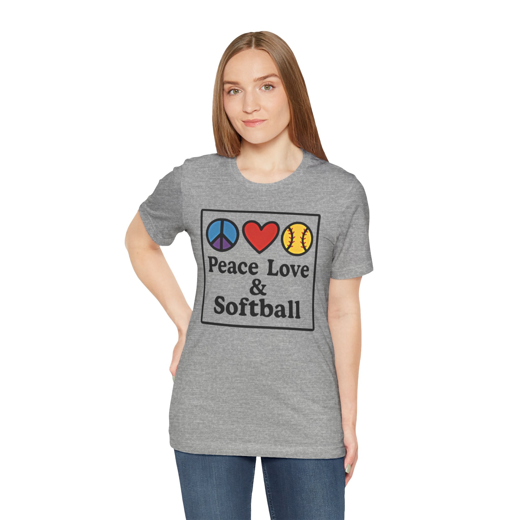 Peace Love & Softball Tee - Unisex Jersey Short Sleeve Shirt