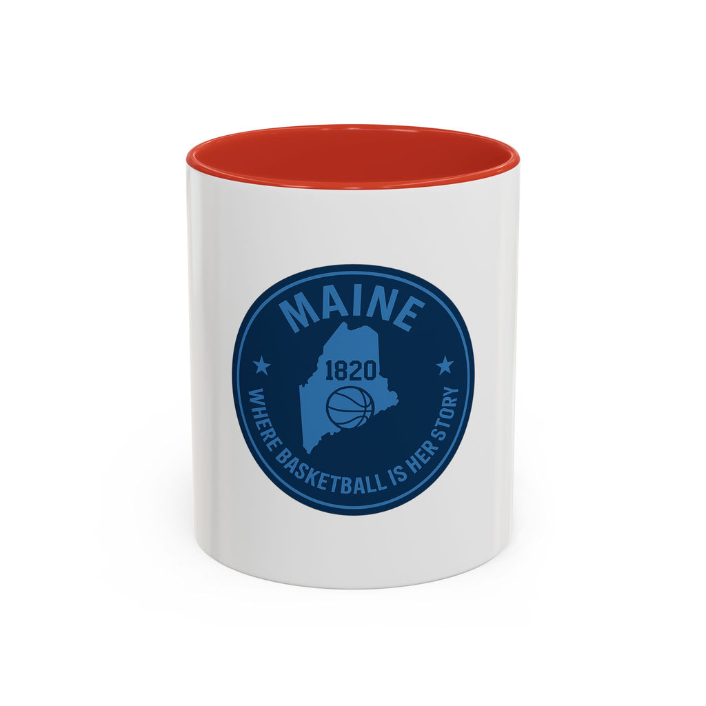 Maine Basketball Mug – 'Where Basketball Is Her Story' Accent Coffee Cup (11/15oz)