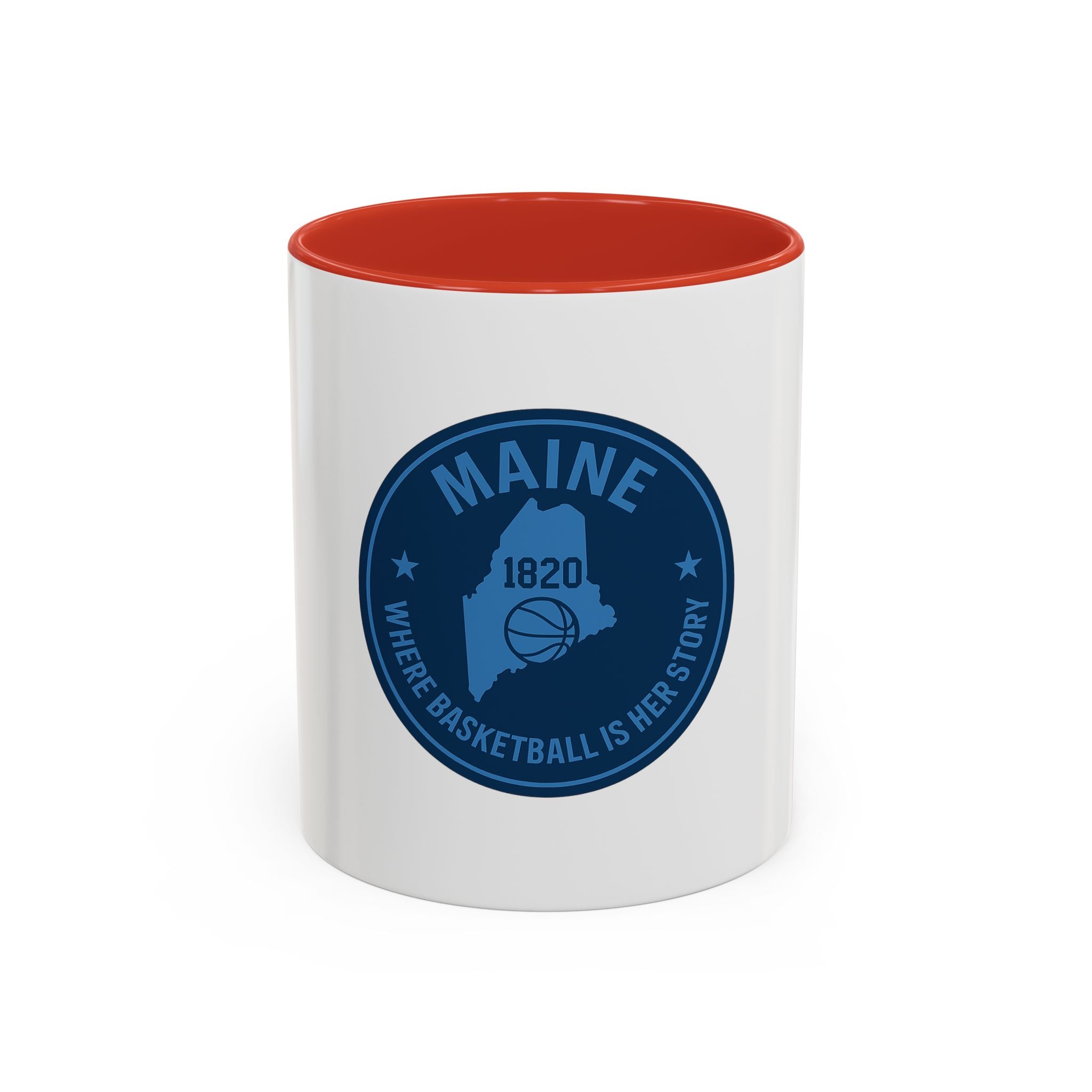 Maine Basketball Mug – 'Where Basketball Is Her Story' Accent Coffee Cup (11/15oz)