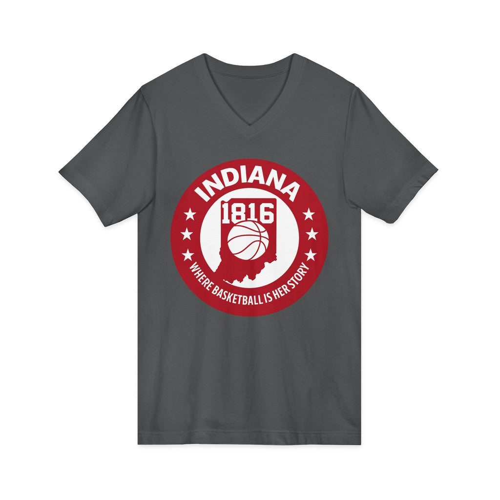 Indiana 1816 Basketball State Tee — Where Basketball Is Her Story V-Neck