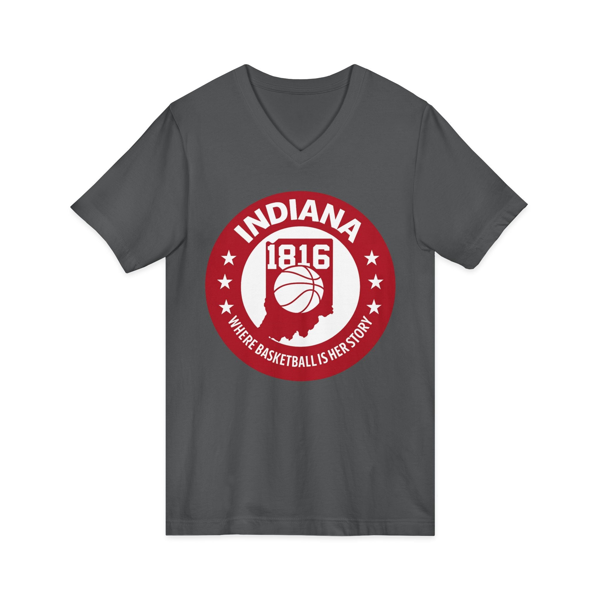 Indiana 1816 Basketball State Tee — Where Basketball Is Her Story V-Neck
