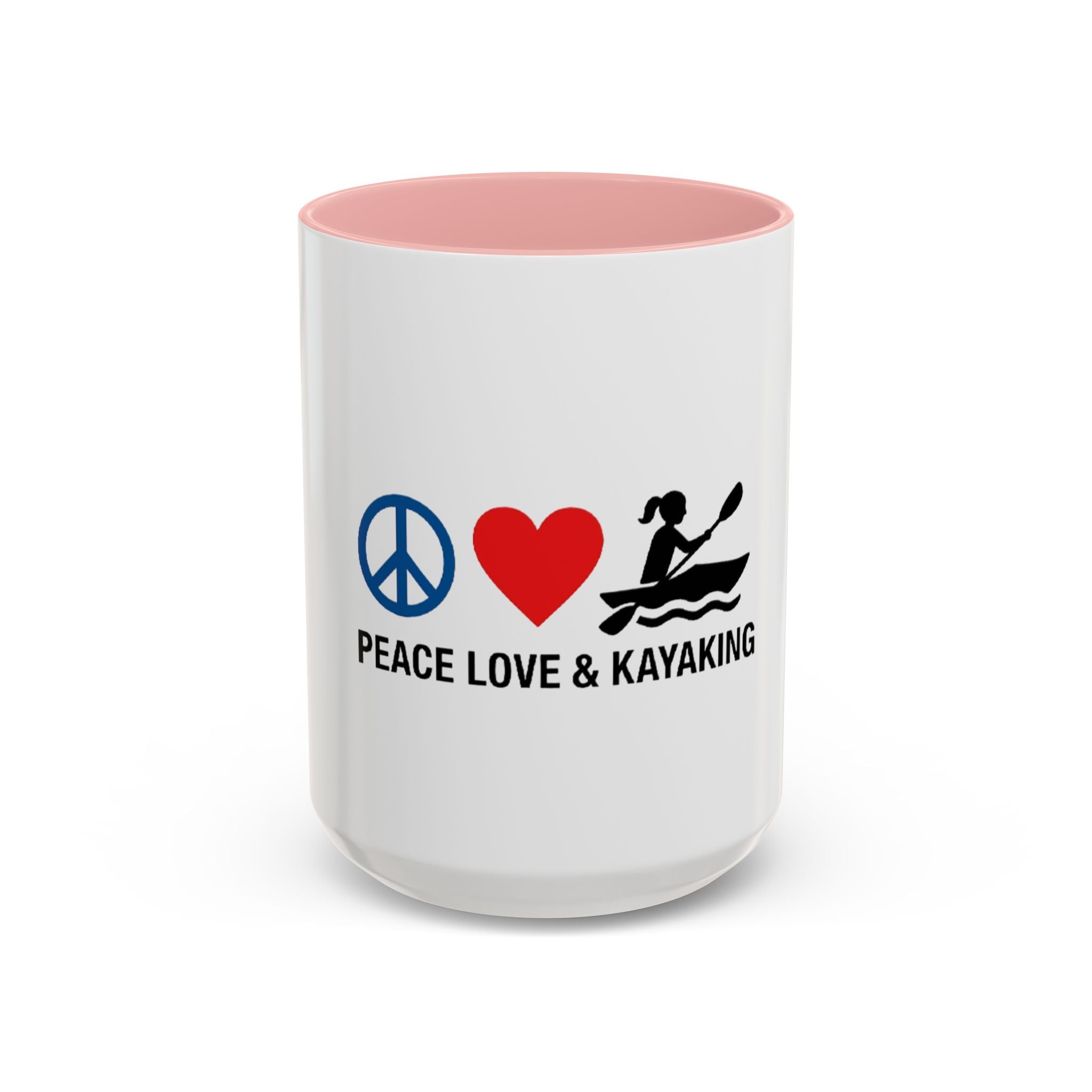 Peace Love & Kayaking Accent Coffee Mug — Kayaker Gift, 11/15oz