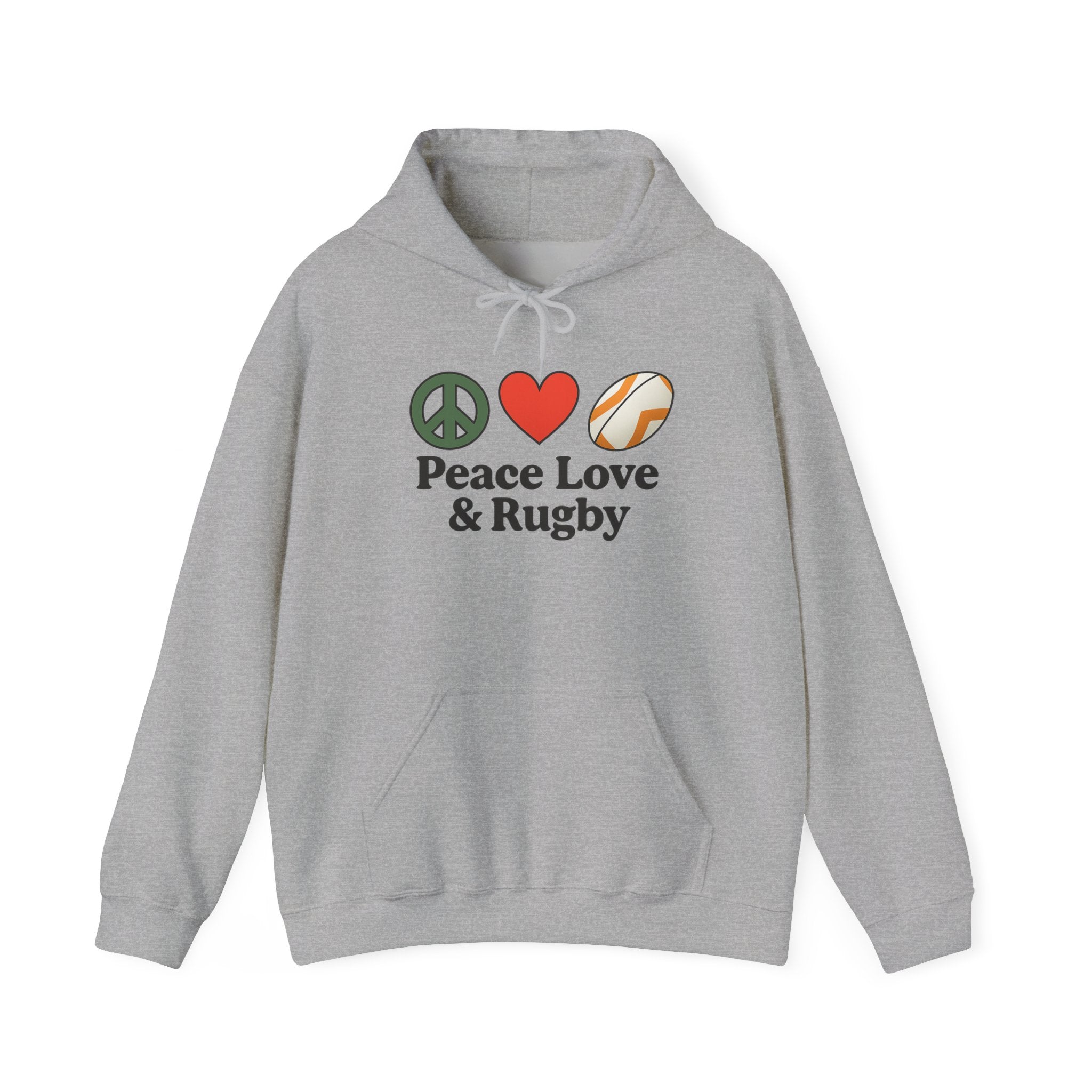 Peace Love & Rugby Hoodie – Rugby Peace Heart Graphic Sweatshirt