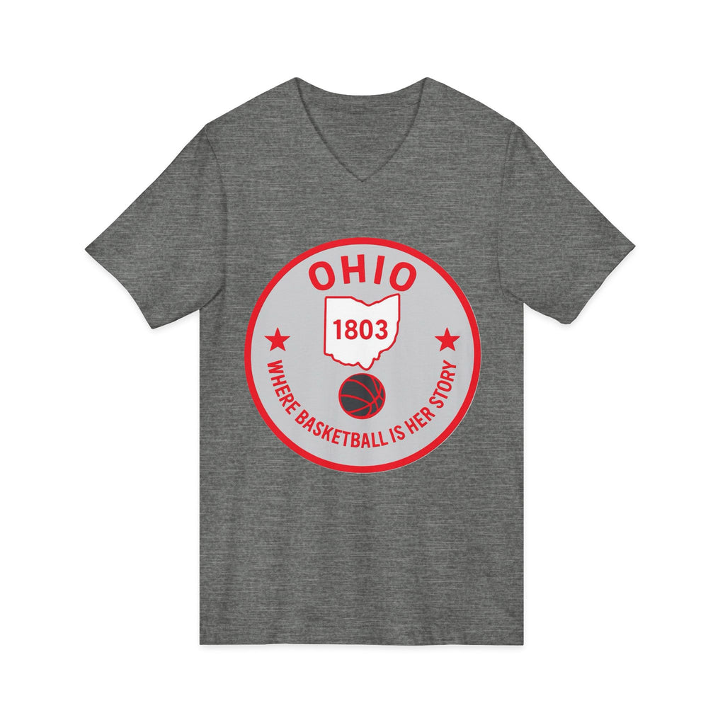 Ohio Basketball State Tee — "Where Basketball Is Her Story" V‑Neck