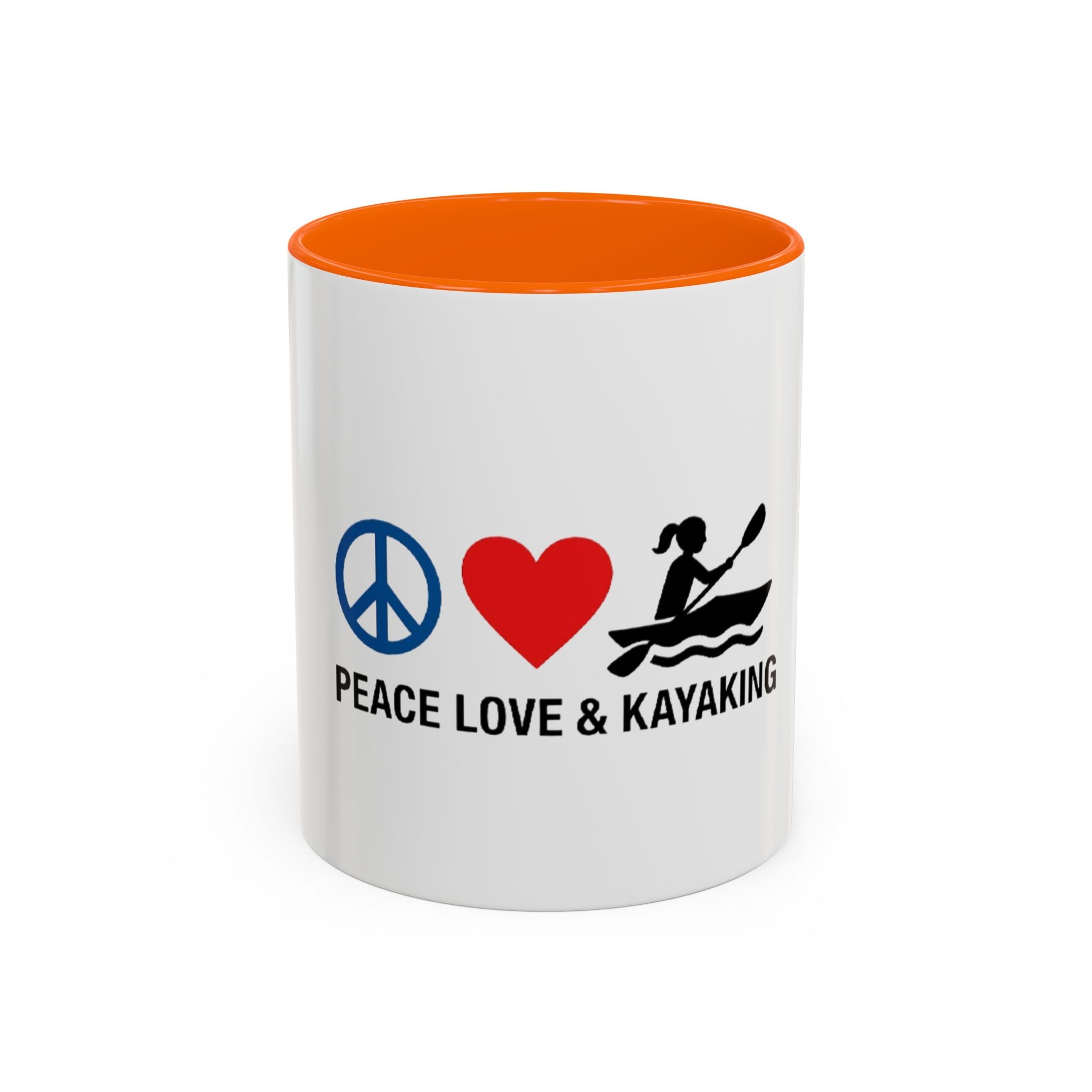 Peace Love & Kayaking Accent Coffee Mug — Kayaker Gift, 11/15oz