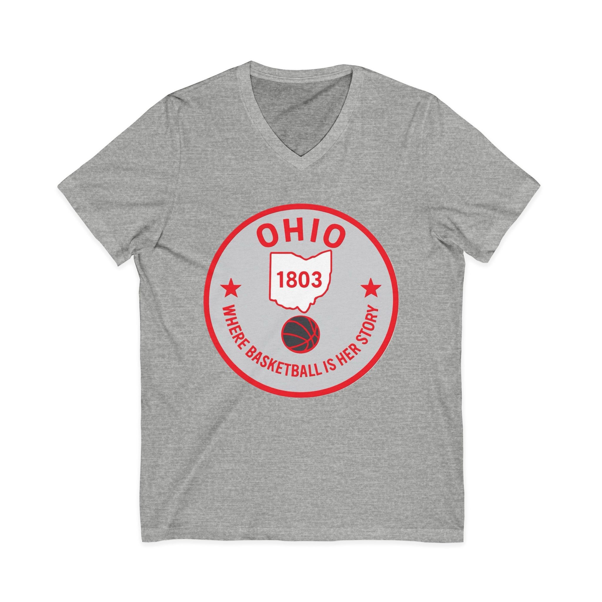 Ohio Basketball State Tee — "Where Basketball Is Her Story" V‑Neck