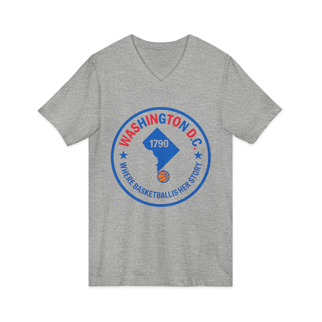 Washington D.C. Basketball Logo V-Neck Tee — "Where Basketball Is Her Sport"