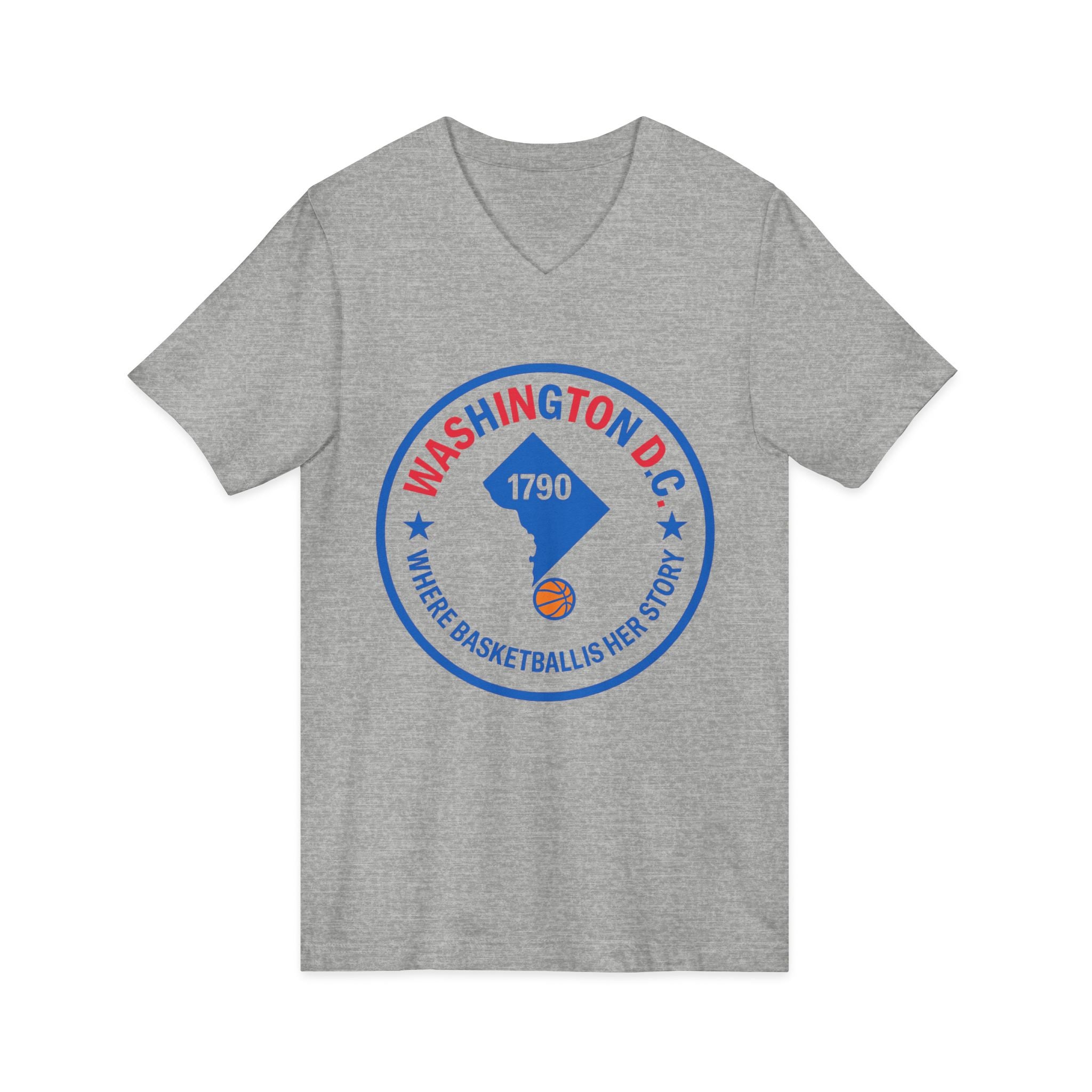 Washington D.C. Basketball Logo V-Neck Tee — "Where Basketball Is Her Sport"