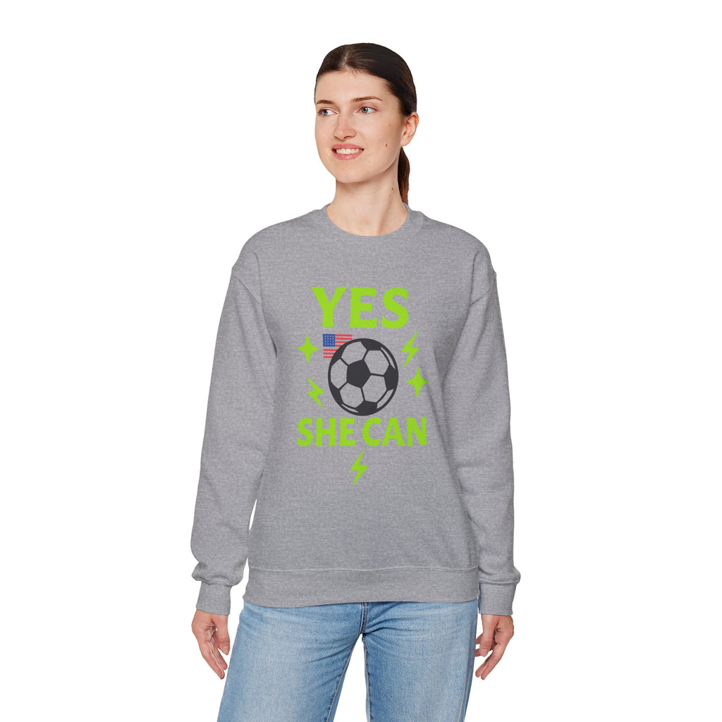 Yes, She Can Soccer Sweatshirt, Unisex Crewneck