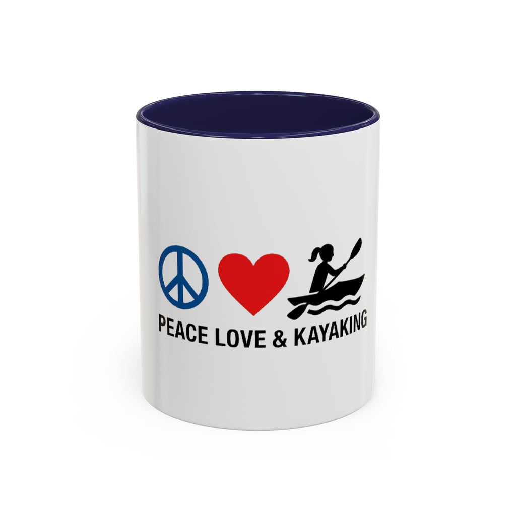 Peace Love & Kayaking Accent Coffee Mug — Kayaker Gift, 11/15oz