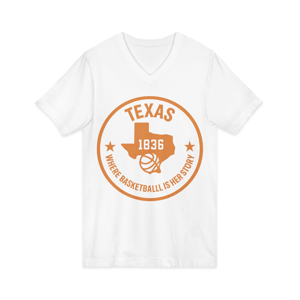 Texas 1836 Basketball V-Neck Tee — Where Basketball Is Her Story