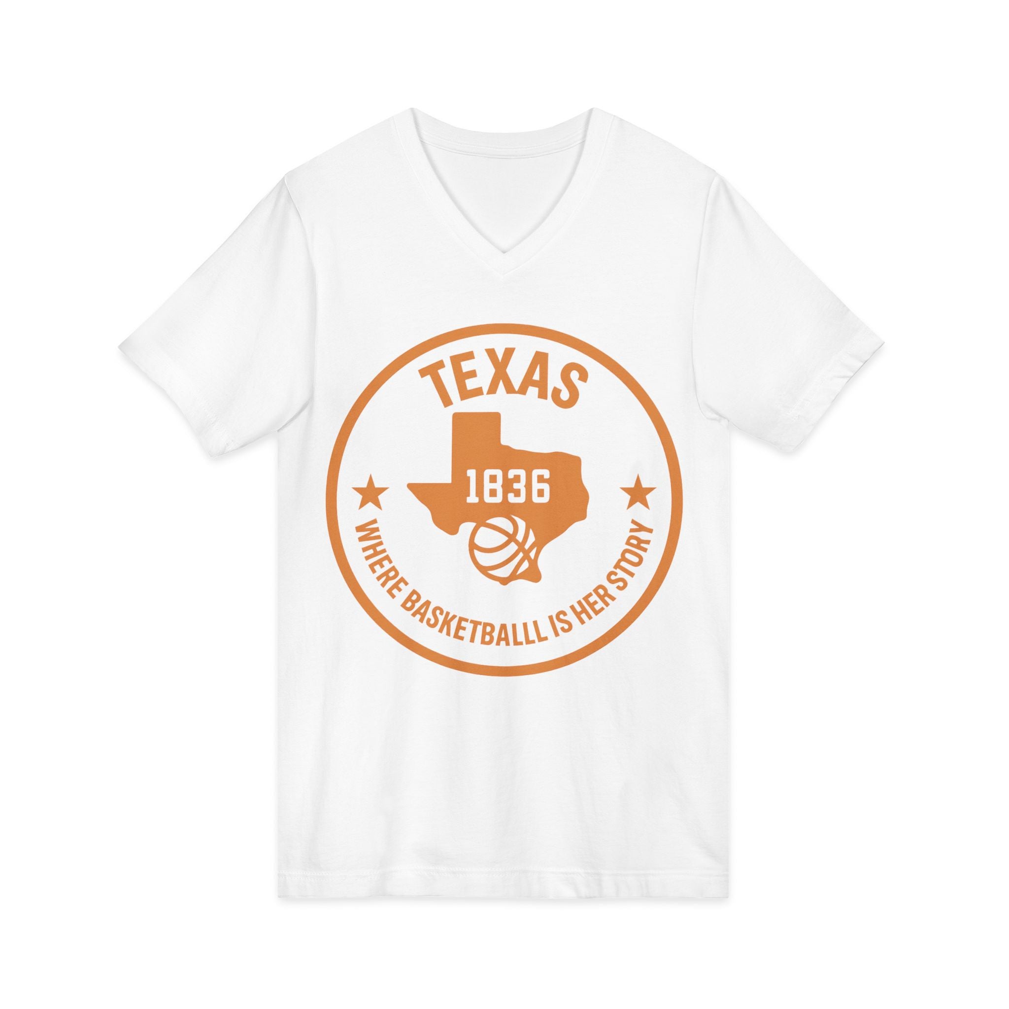Texas 1836 Basketball V-Neck Tee — Where Basketball Is Her Story