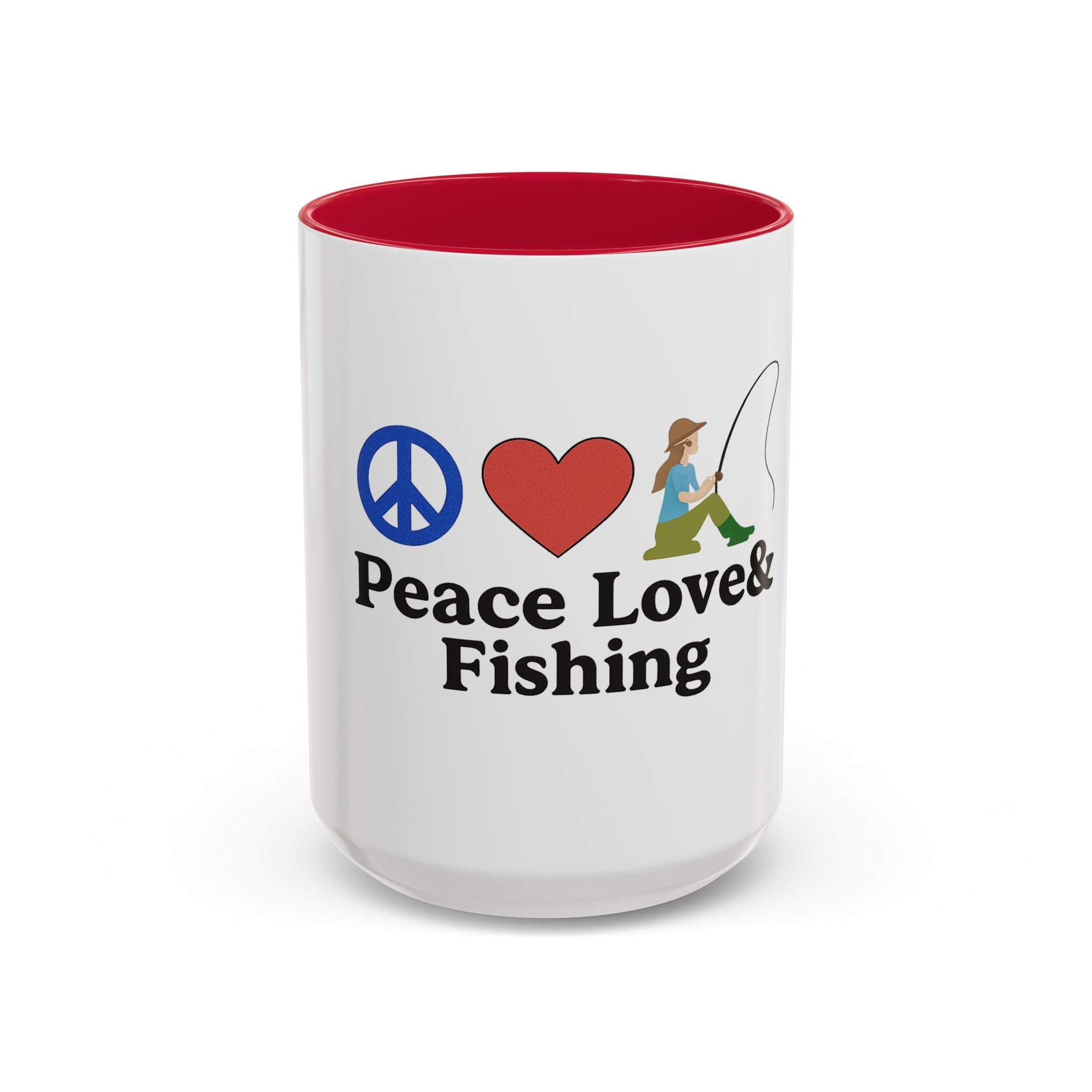 Peace, Love & Fishing Mug - Colorful Ceramic Coffee Cup for Anglers