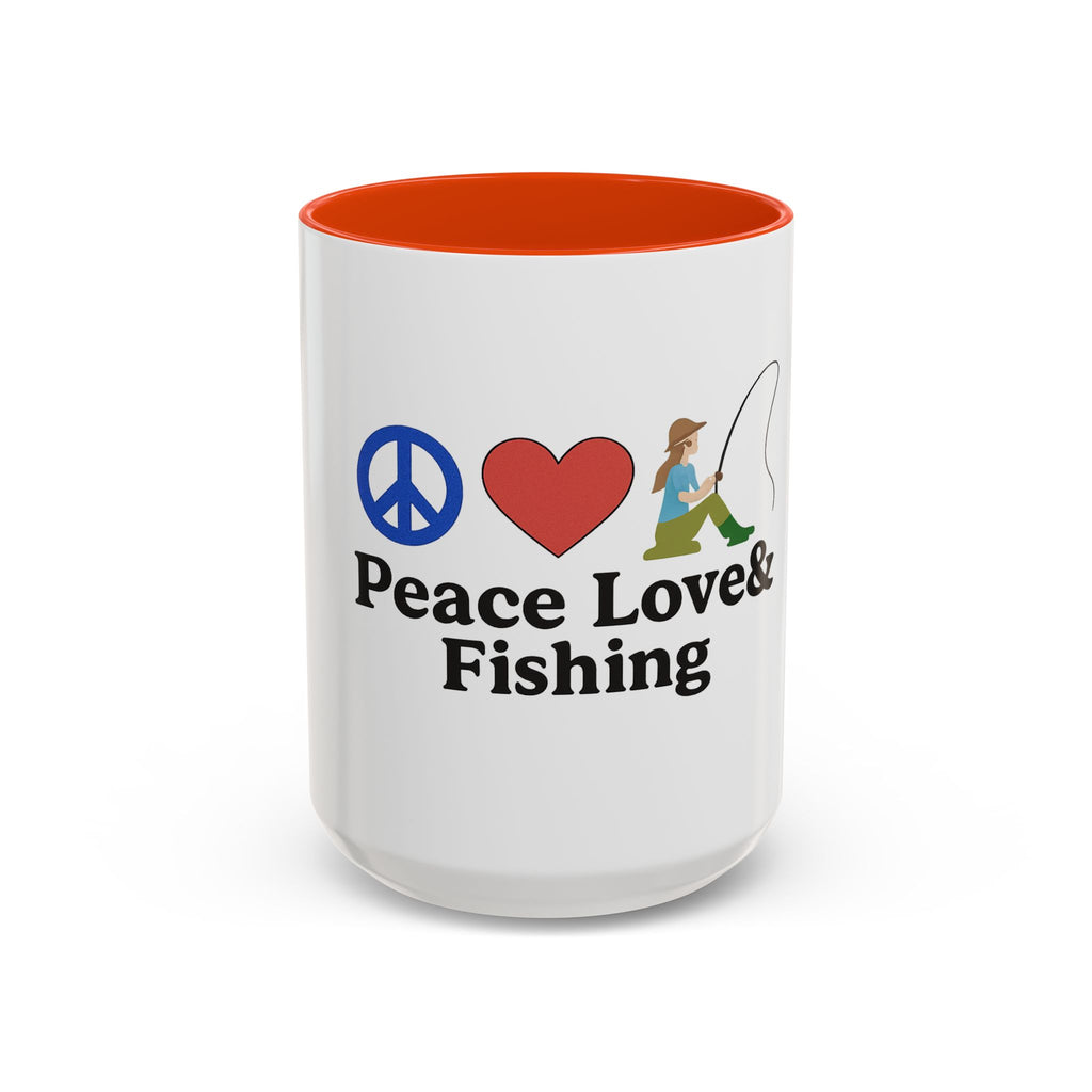 Peace, Love & Fishing Mug - Colorful Ceramic Coffee Cup for Anglers