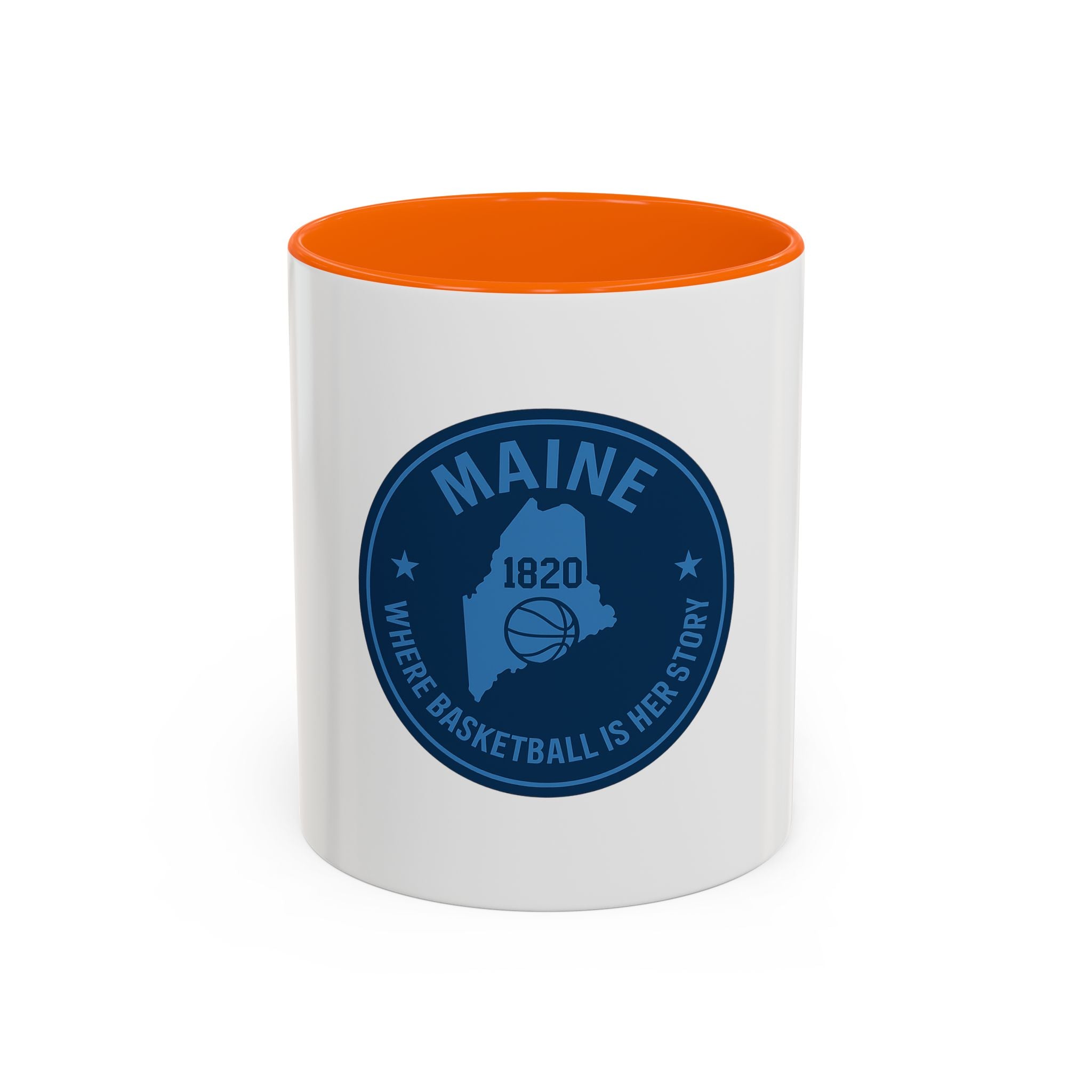 Maine Basketball Mug – 'Where Basketball Is Her Story' Accent Coffee Cup (11/15oz)