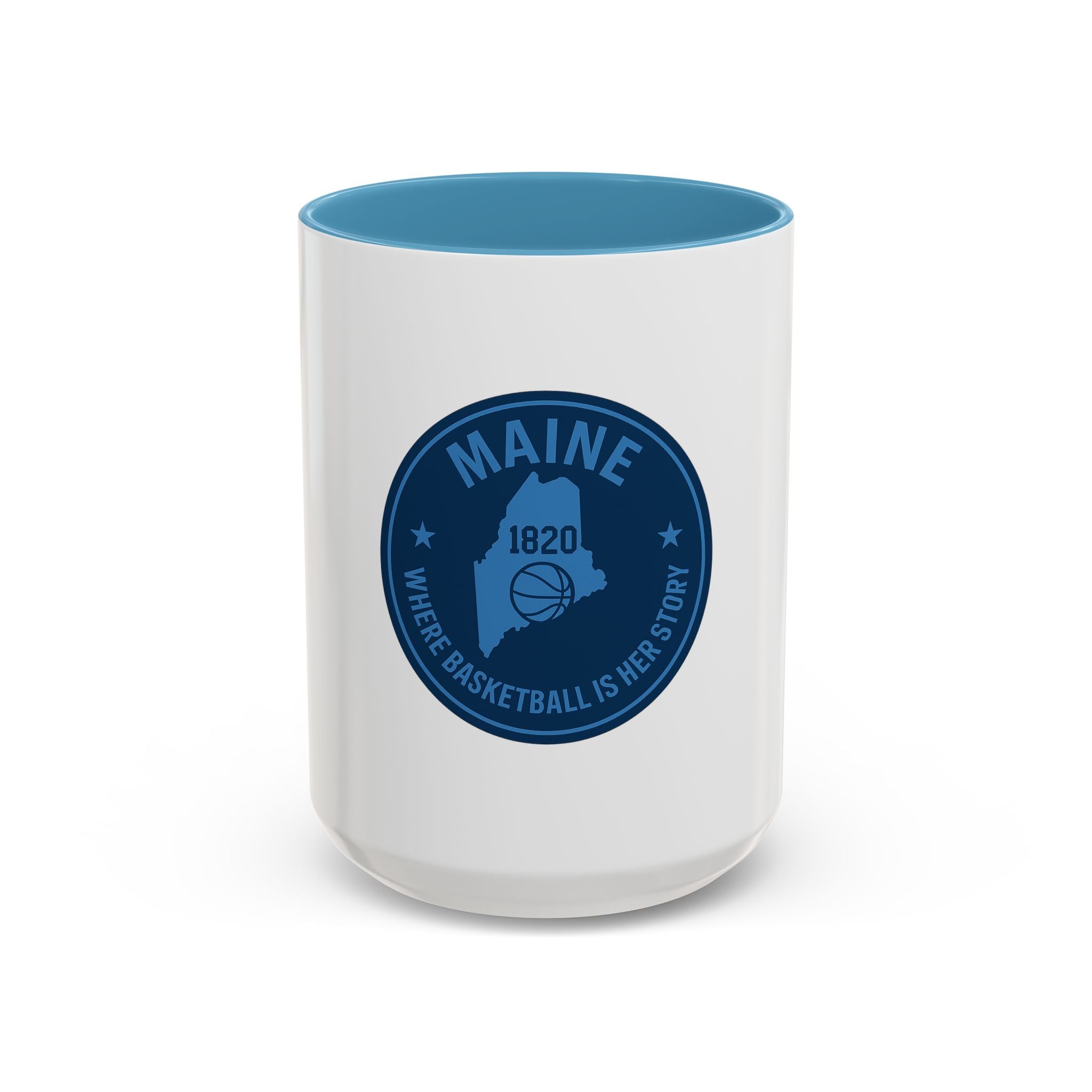 Maine Basketball Mug – 'Where Basketball Is Her Story' Accent Coffee Cup (11/15oz)