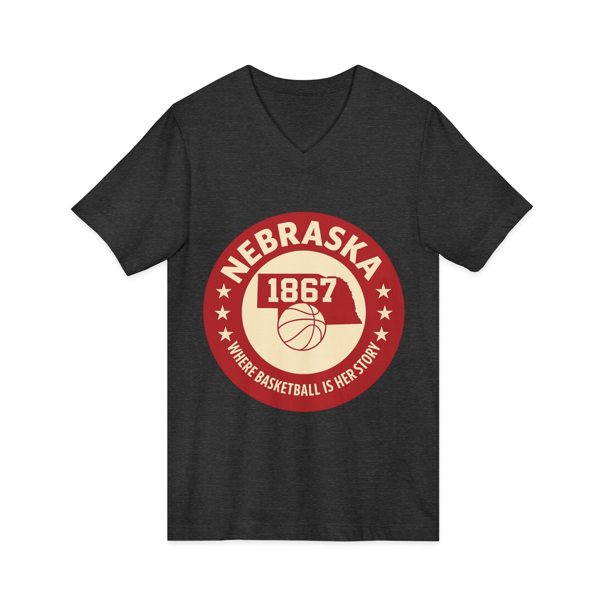 Nebraska 1867 Basketball Vintage V-Neck Tee