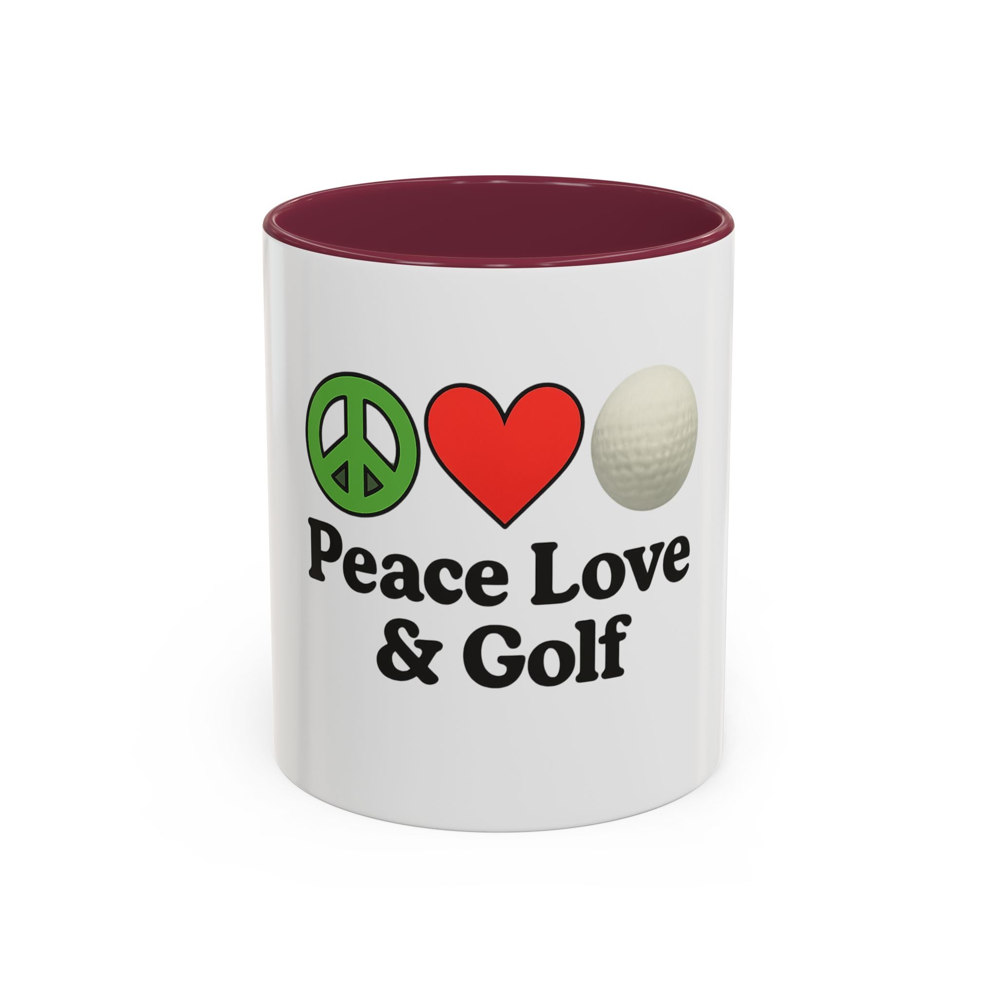 Peace, Love & Golf Mug - Colorful Ceramic Coffee Cup for Golf Lovers