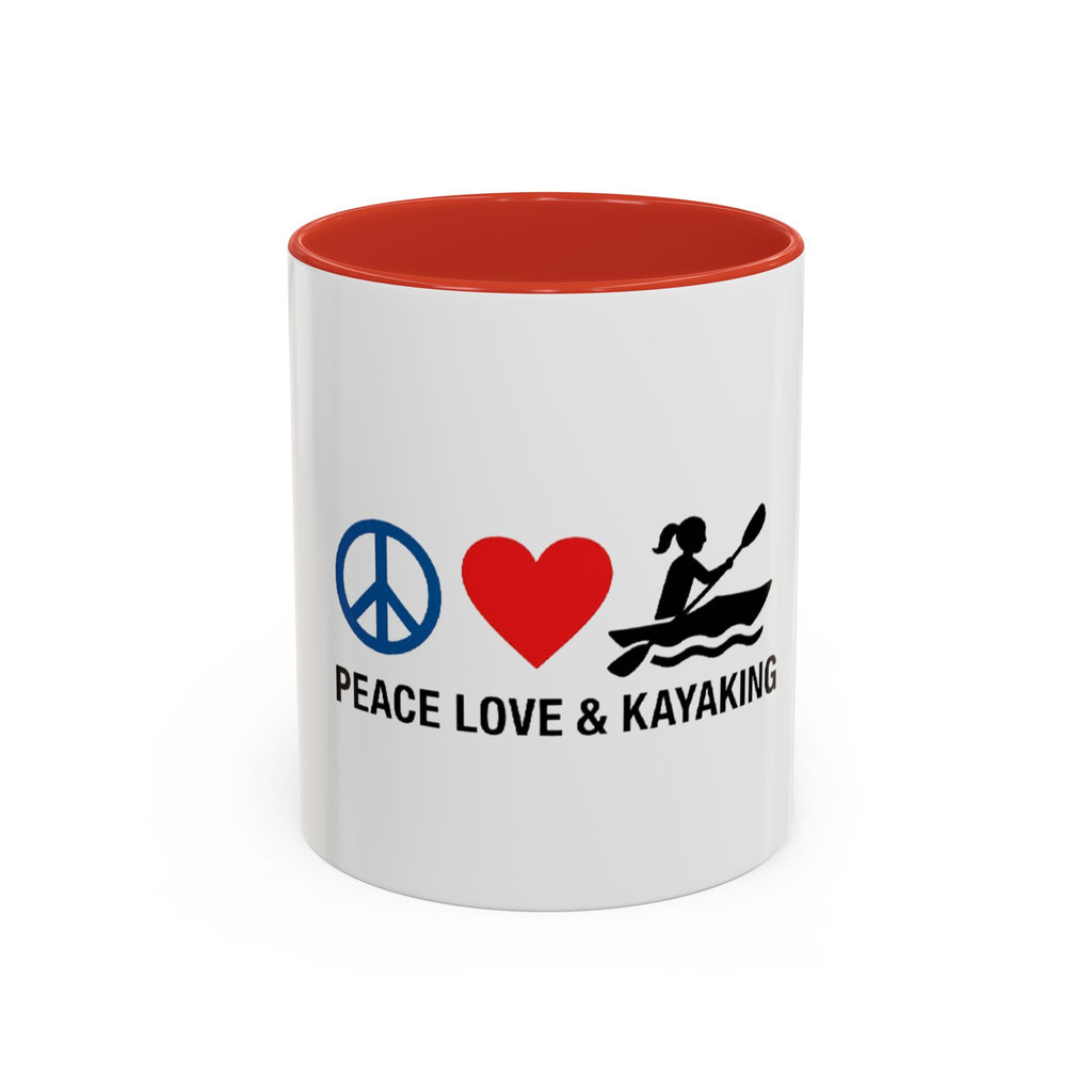 Peace Love & Kayaking Accent Coffee Mug — Kayaker Gift, 11/15oz