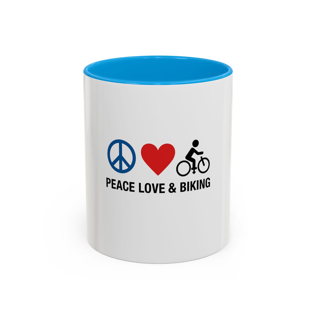 Peace Love Biking Mug - Colorful 11oz & 15oz Coffee Cup