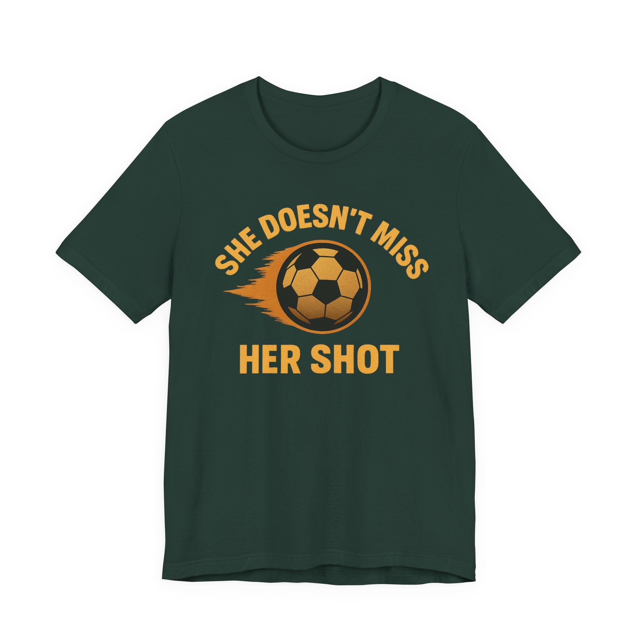 Soccer Motivational Tee - She Doesn't Miss Her Shot