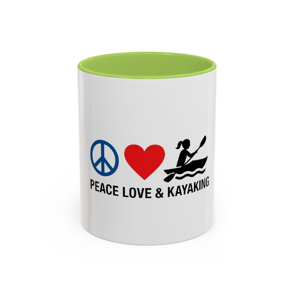 Peace Love & Kayaking Accent Coffee Mug — Kayaker Gift, 11/15oz