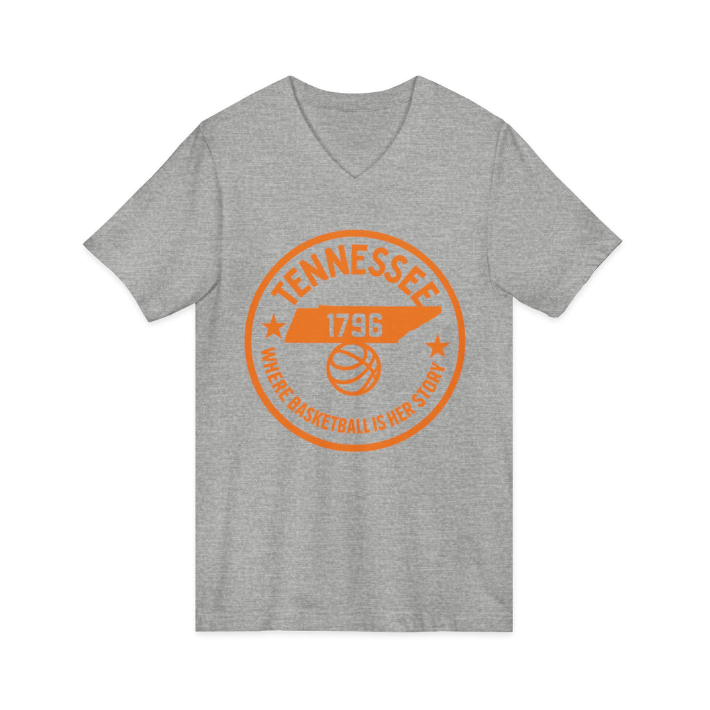 Tennessee Basketball V-Neck Tee — "Where Basketball Is Her Story"