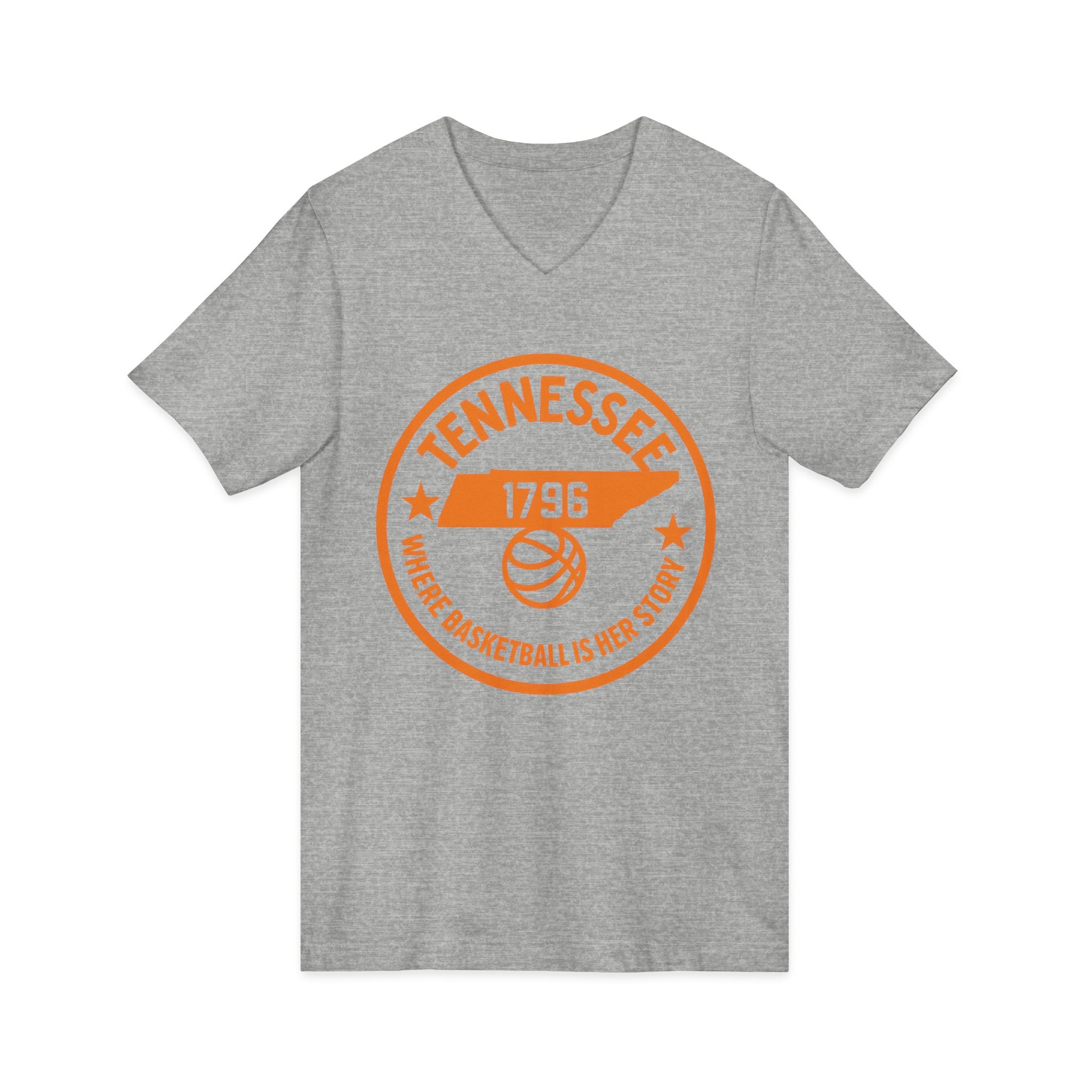 Tennessee Basketball V-Neck Tee — "Where Basketball Is Her Story"