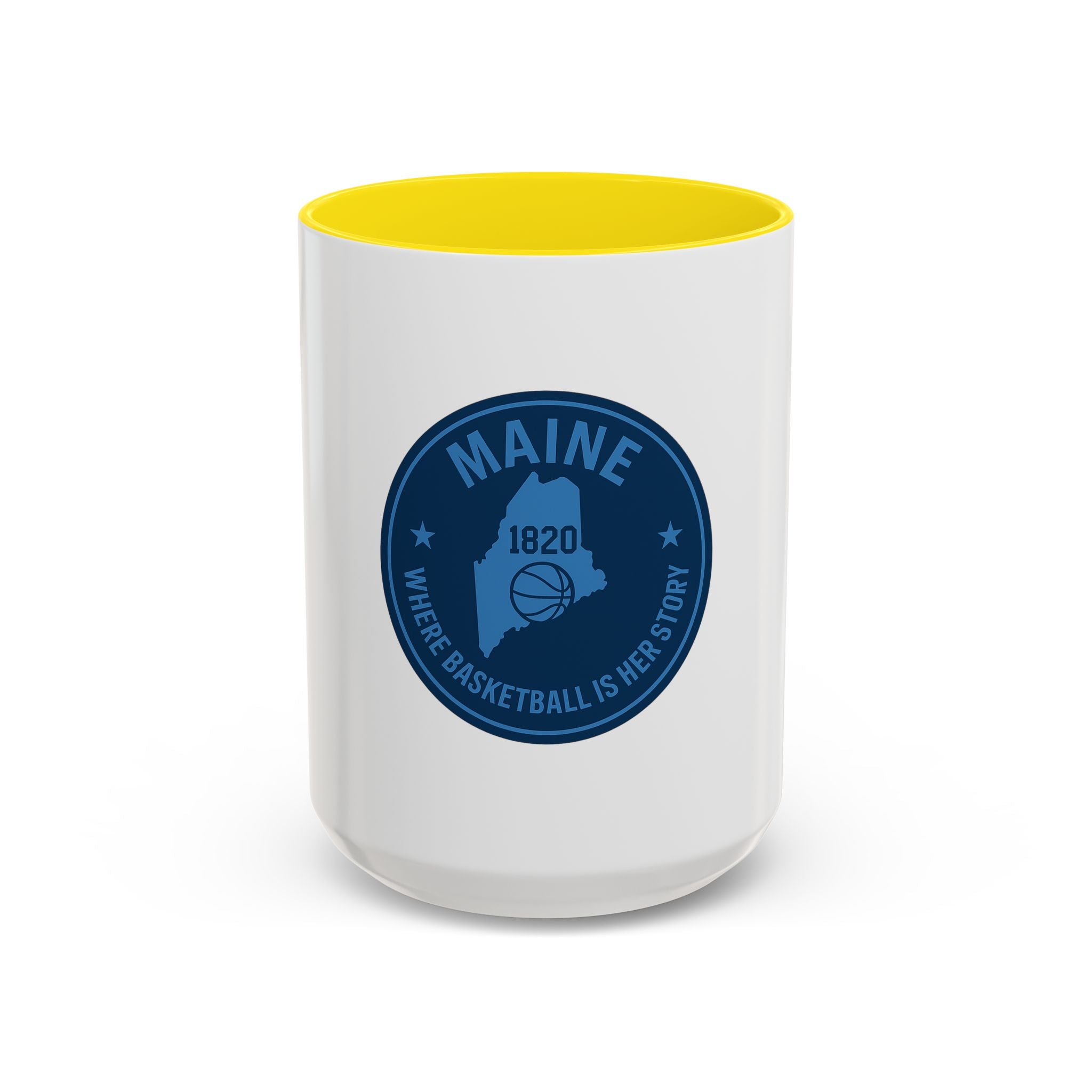 Maine Basketball Mug – 'Where Basketball Is Her Story' Accent Coffee Cup (11/15oz)