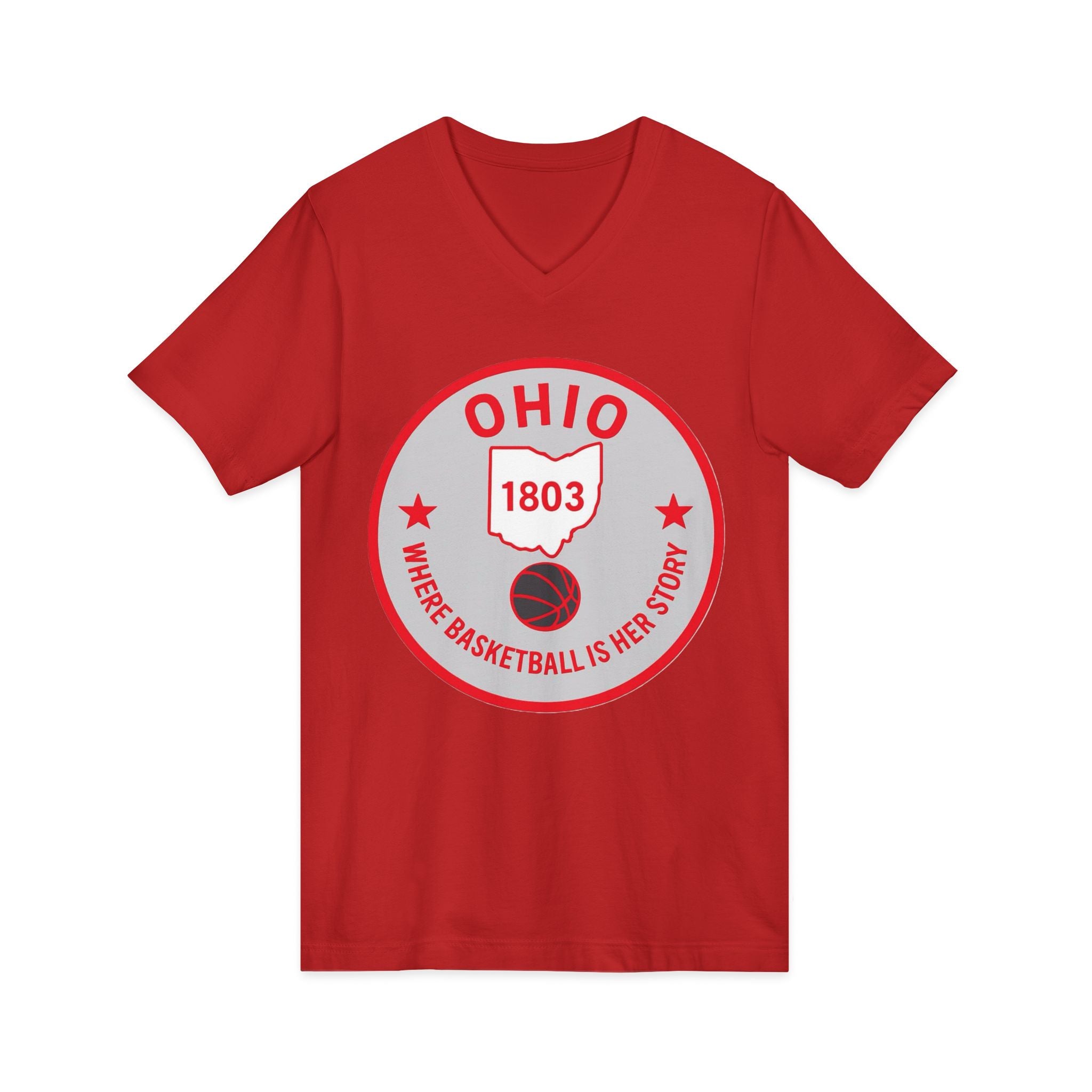 Ohio Basketball State Tee — "Where Basketball Is Her Story" V‑Neck