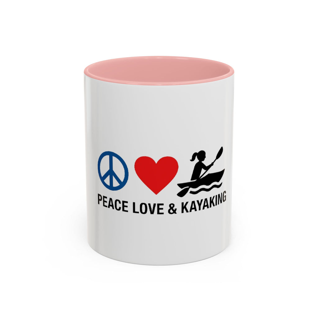 Peace Love & Kayaking Accent Coffee Mug — Kayaker Gift, 11/15oz
