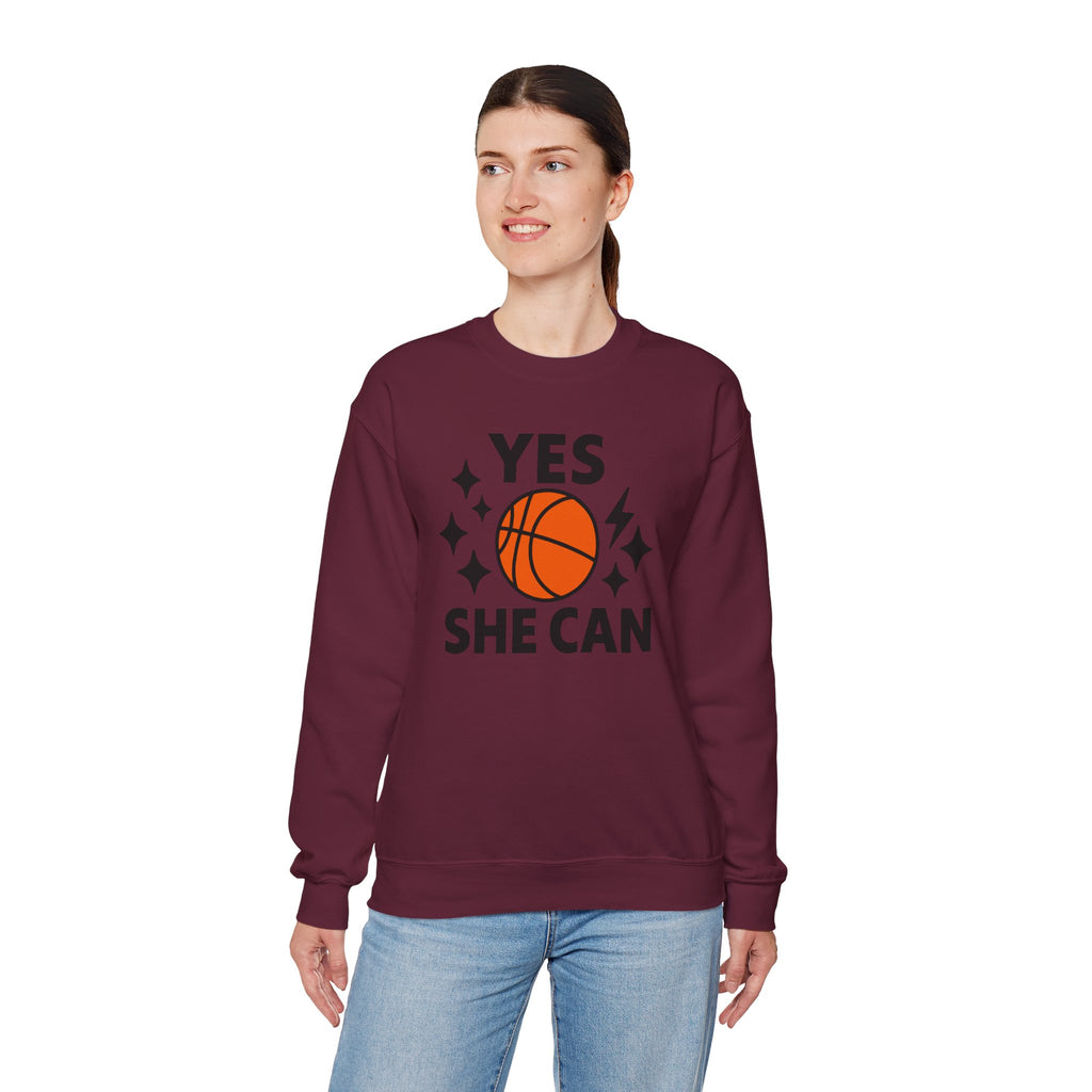 Yes, She Can Basketball Sweatshirt, Unisex Crewneck