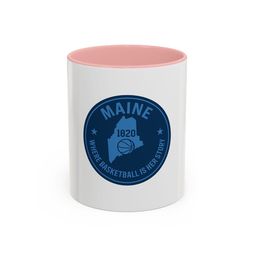 Maine Basketball Mug – 'Where Basketball Is Her Story' Accent Coffee Cup (11/15oz)