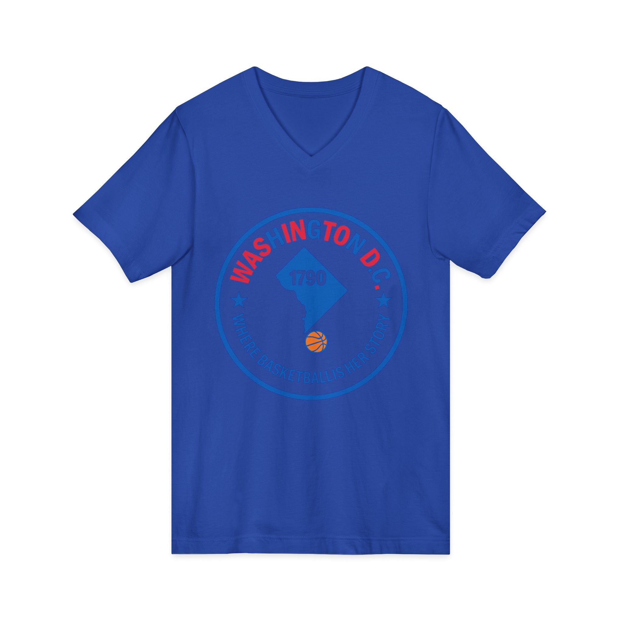 Washington D.C. Basketball Logo V-Neck Tee — "Where Basketball Is Her Sport"