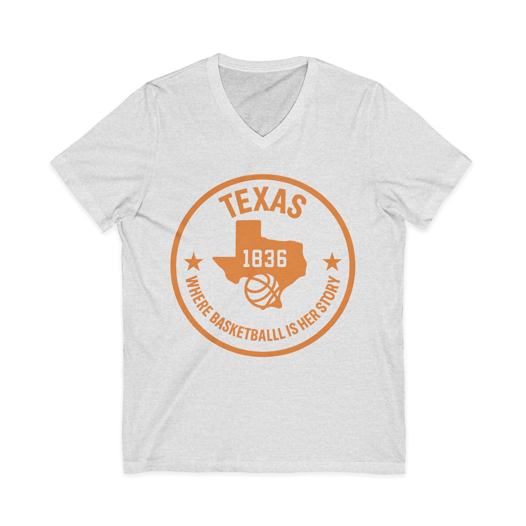 Texas 1836 Basketball V-Neck Tee — Where Basketball Is Her Story