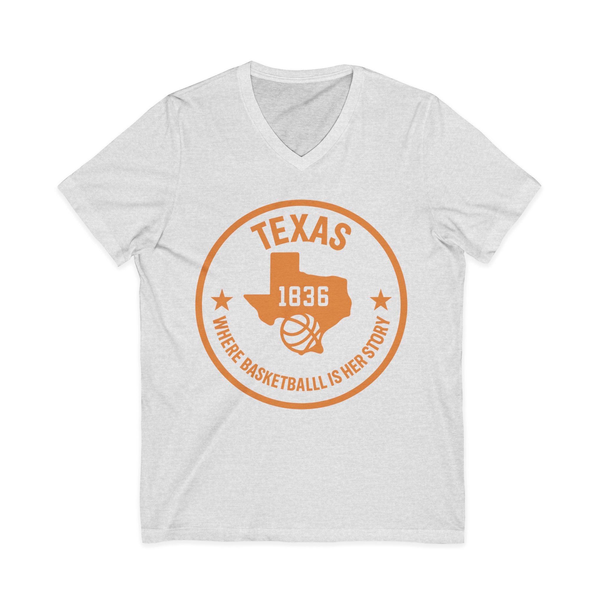 Texas 1836 Basketball V-Neck Tee — Where Basketball Is Her Story
