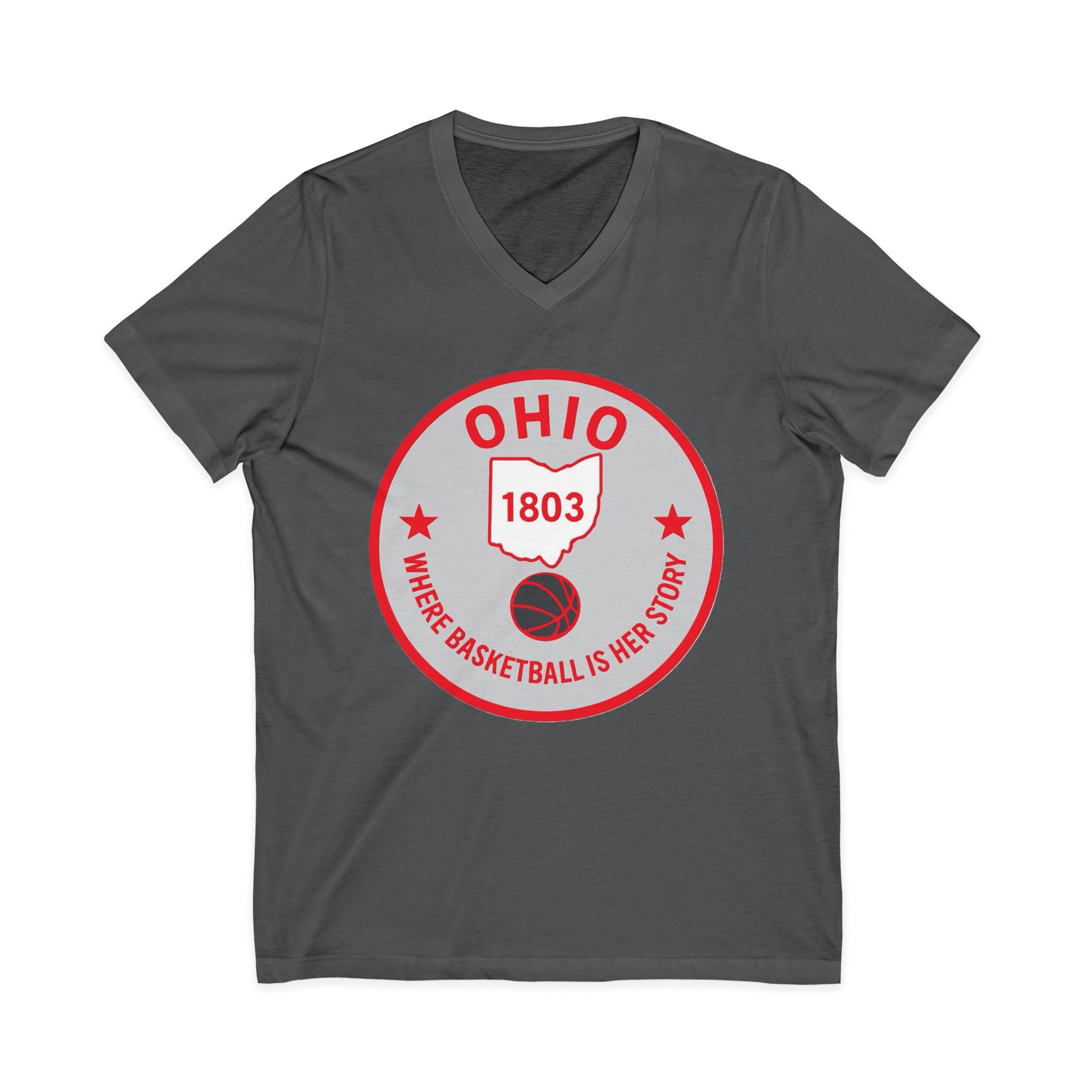 Ohio Basketball State Tee — "Where Basketball Is Her Story" V‑Neck