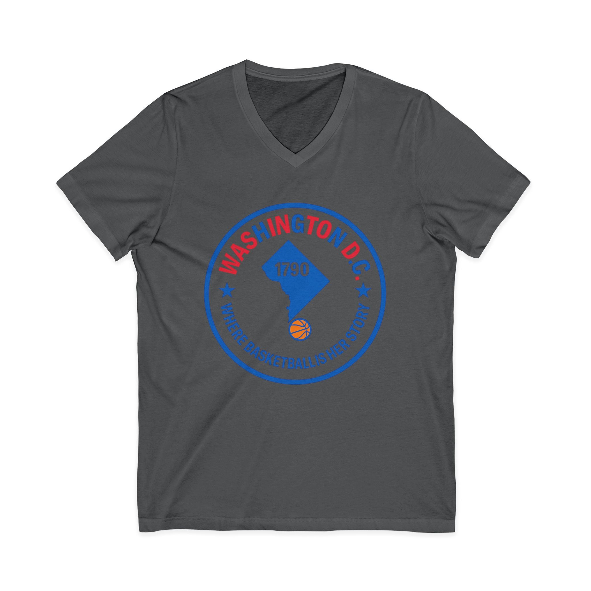 Washington D.C. Basketball Logo V-Neck Tee — "Where Basketball Is Her Sport"