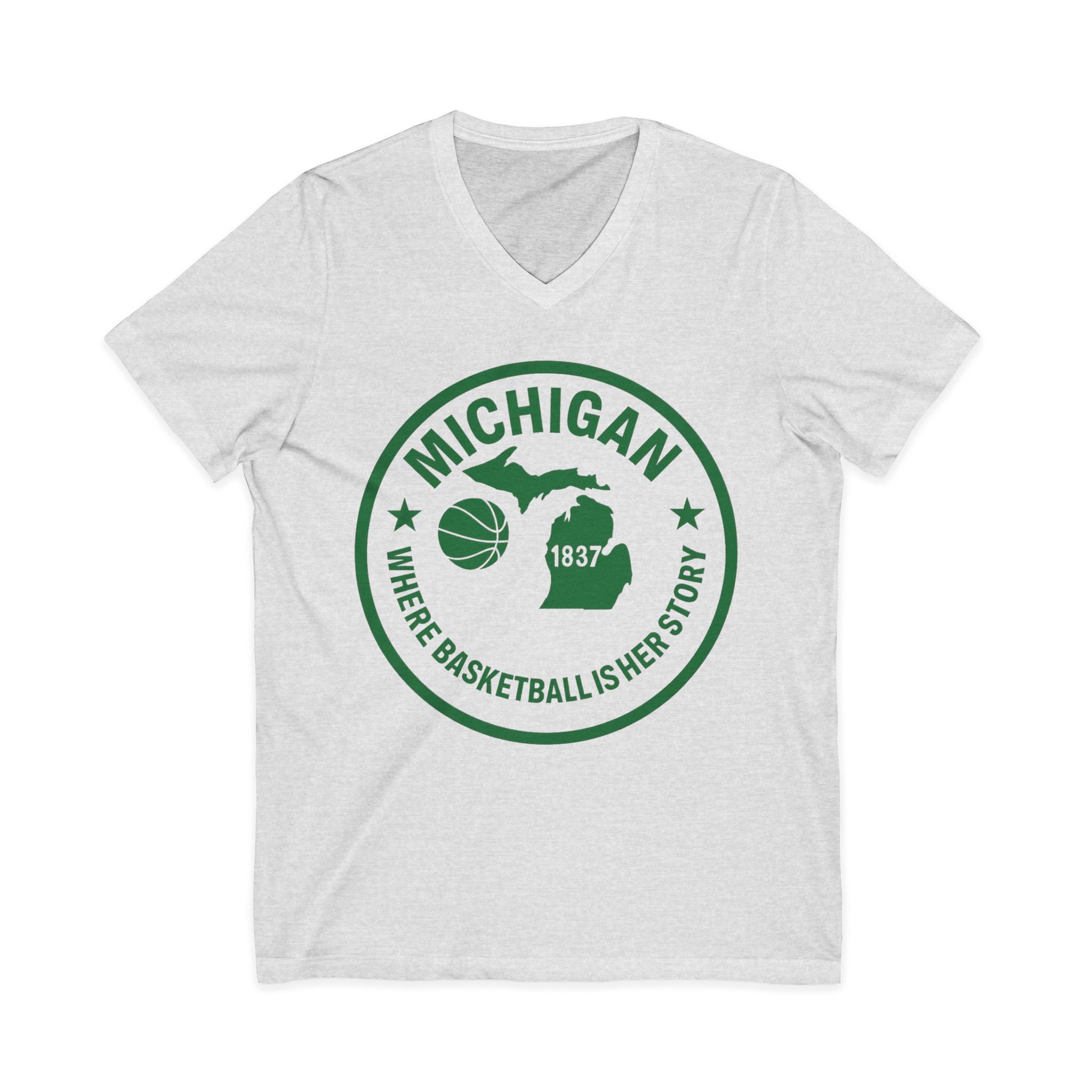 Michigan Basketball Tee - 'Where Basketball Is History' Vintage State Logo V-Neck