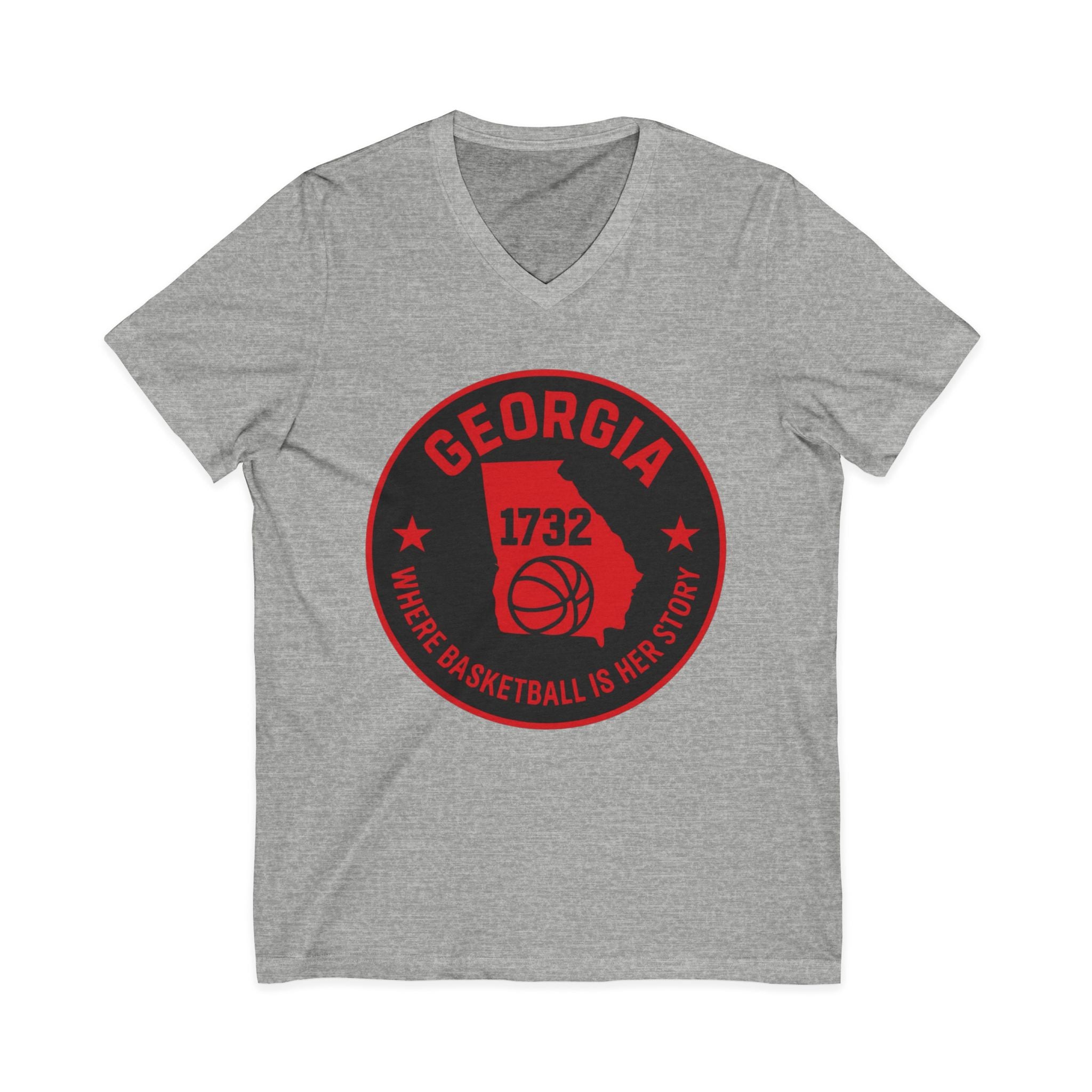 Georgia Basketball State Tee – '1732' Vintage Round Logo V‑Neck