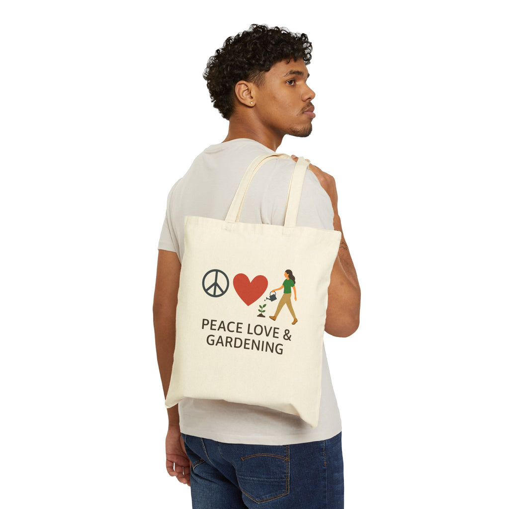 Peace, Love & Gardening Cotton Canvas Tote Bag