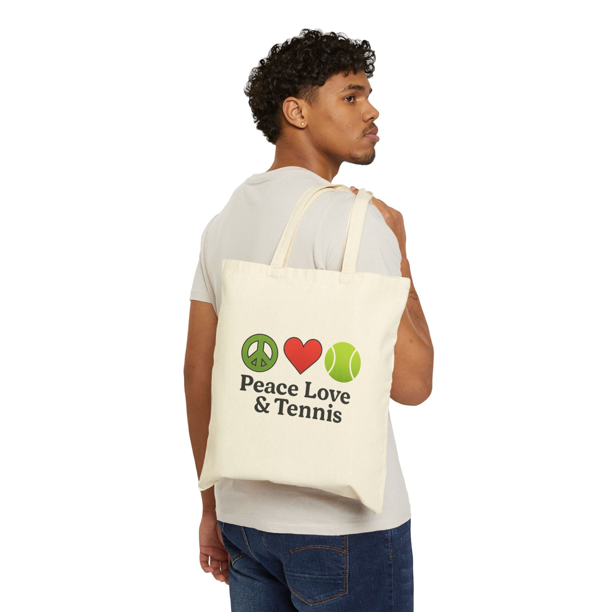 Peace Love and Tennis Cotton Canvas Tote Bag