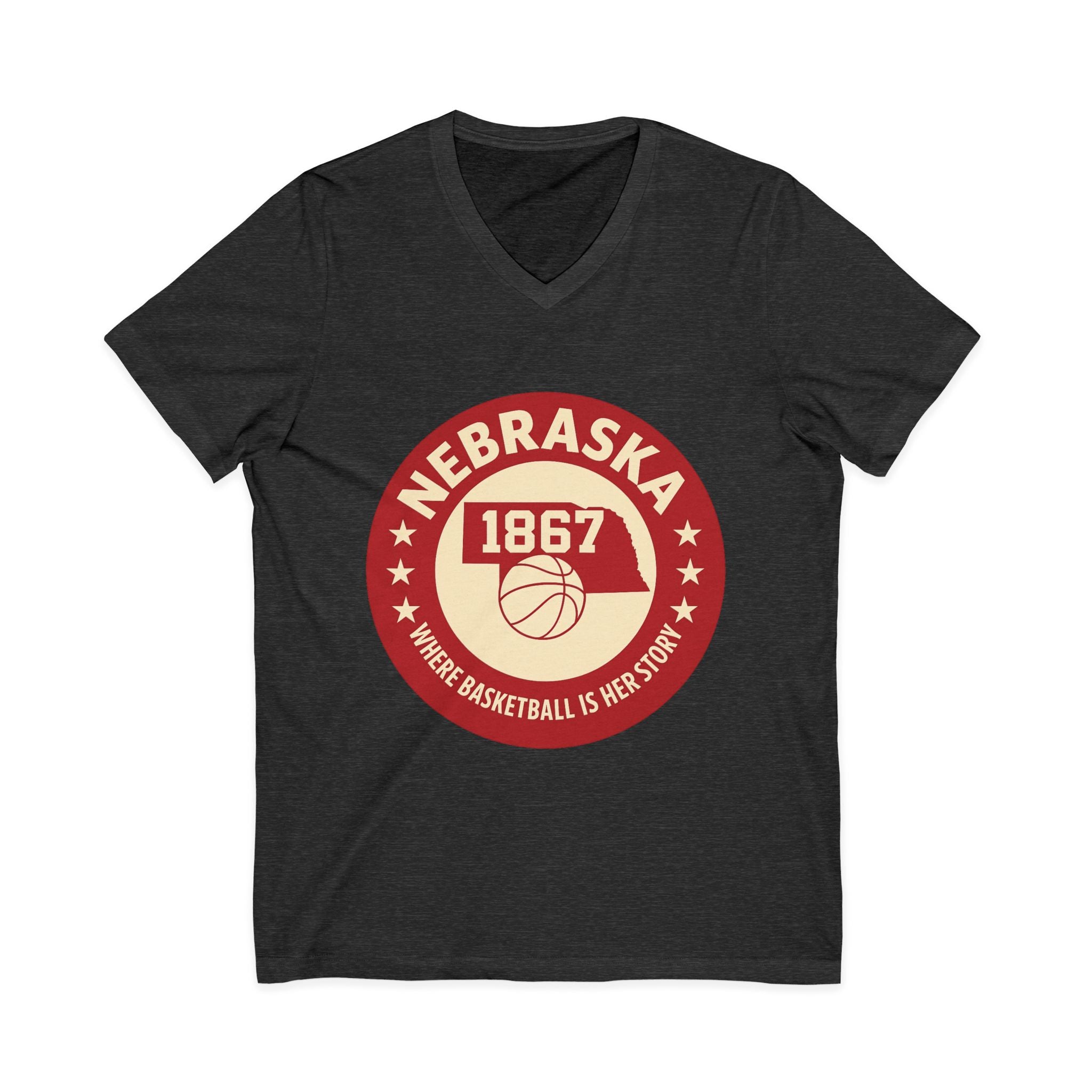 Nebraska 1867 Basketball Vintage V-Neck Tee