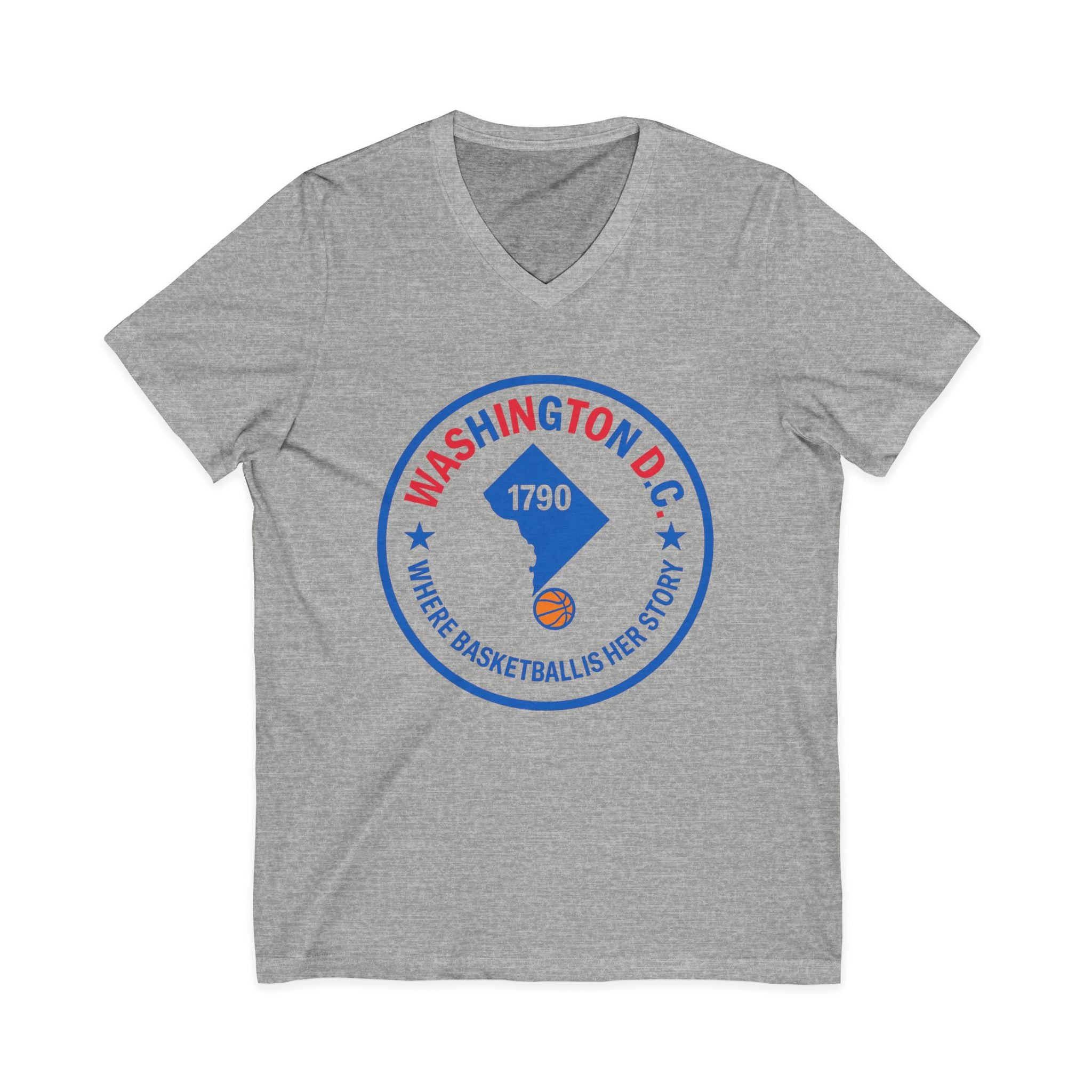 Washington D.C. Basketball Logo V-Neck Tee — "Where Basketball Is Her Sport"