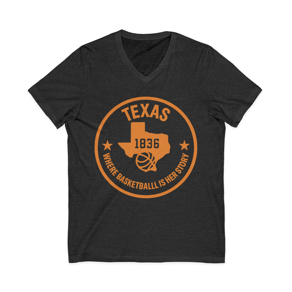 Texas 1836 Basketball V-Neck Tee — Where Basketball Is Her Story