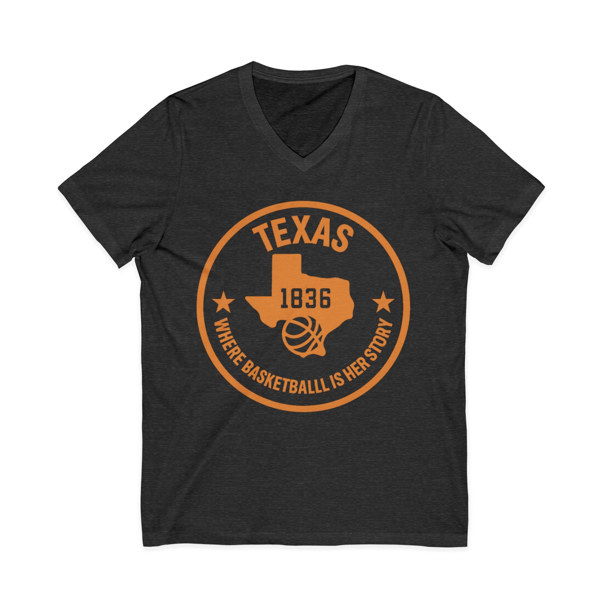 Texas 1836 Basketball V-Neck Tee — Where Basketball Is Her Story