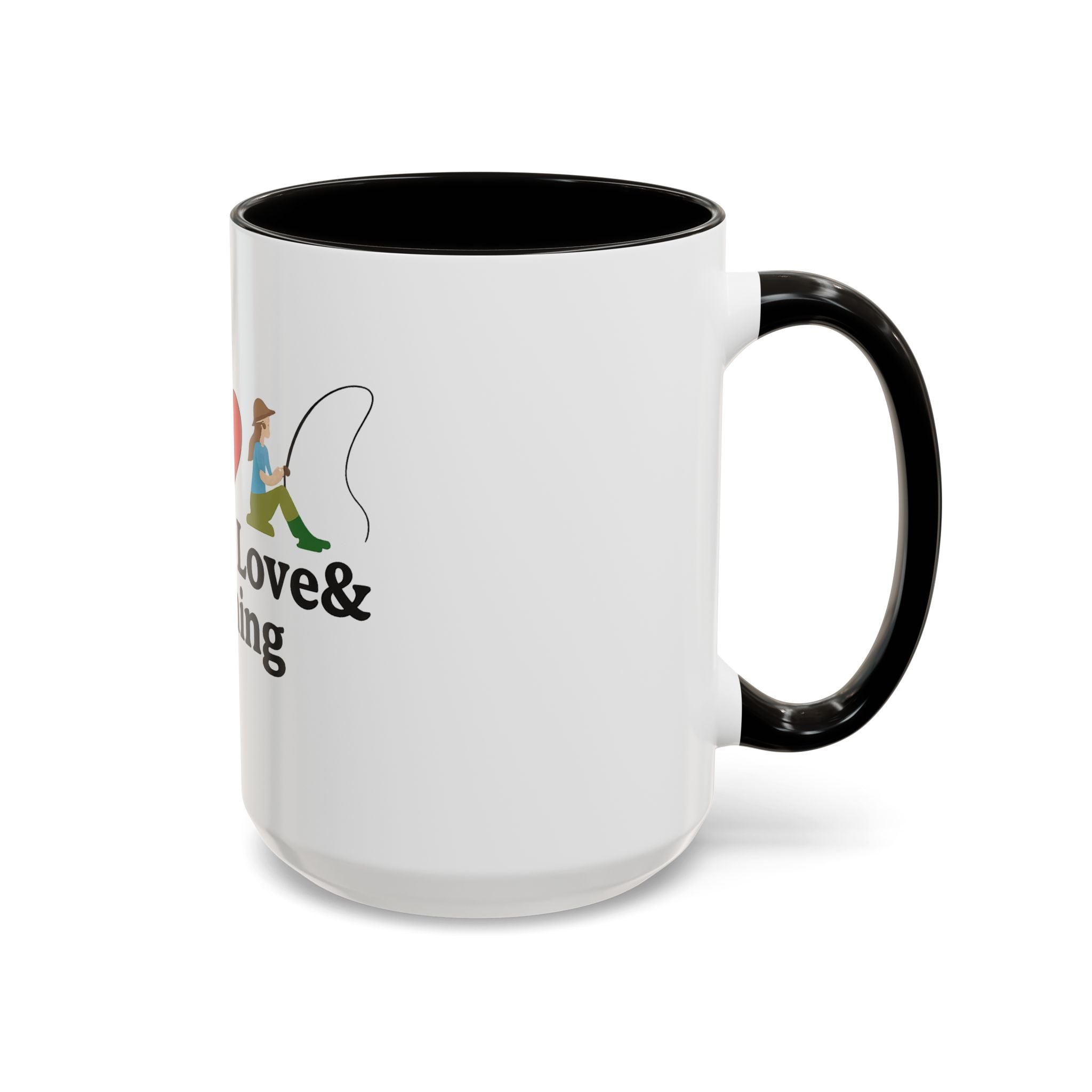 Peace, Love & Fishing Mug - Colorful Ceramic Coffee Cup for Anglers