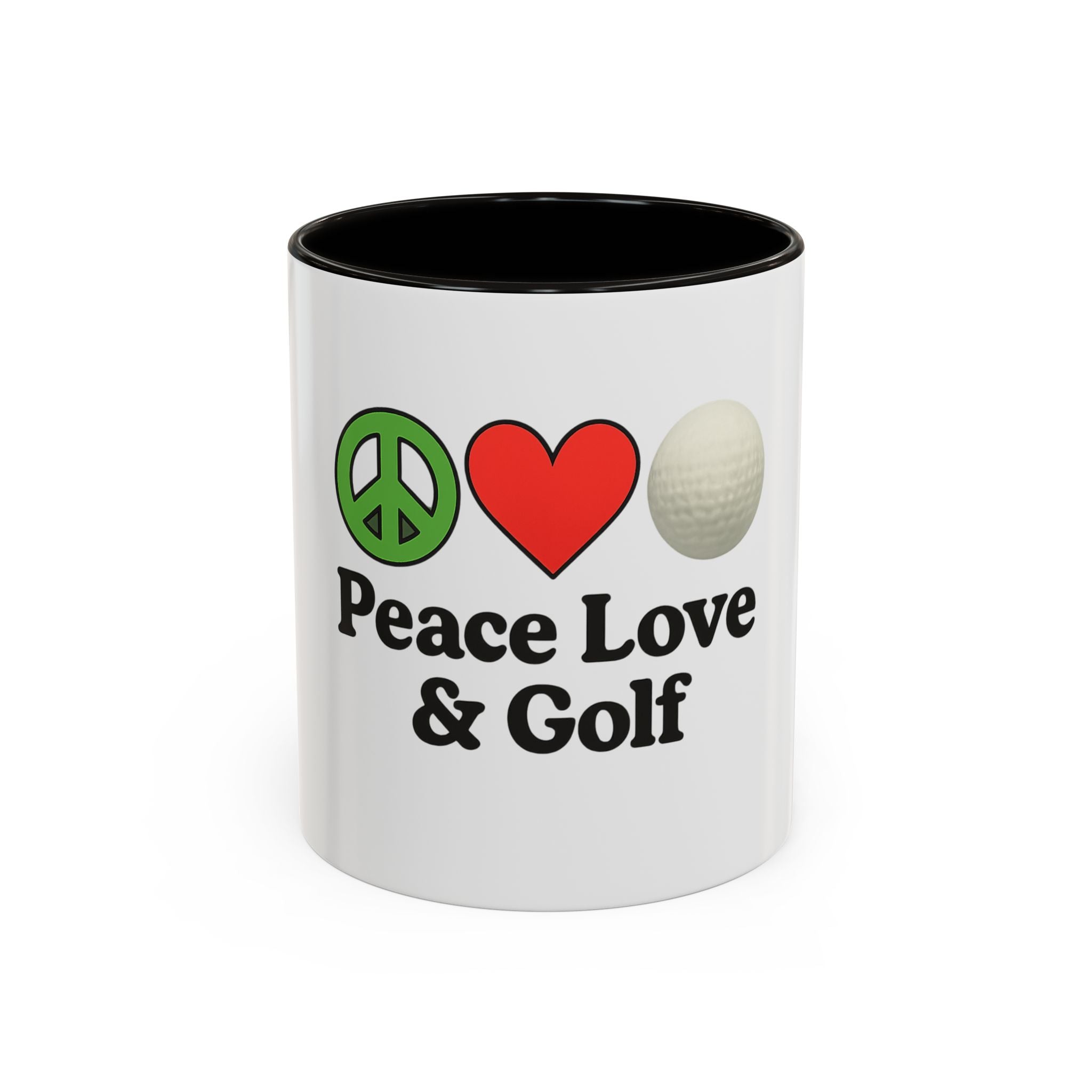 Peace, Love & Golf Mug - Colorful Ceramic Coffee Cup for Golf Lovers