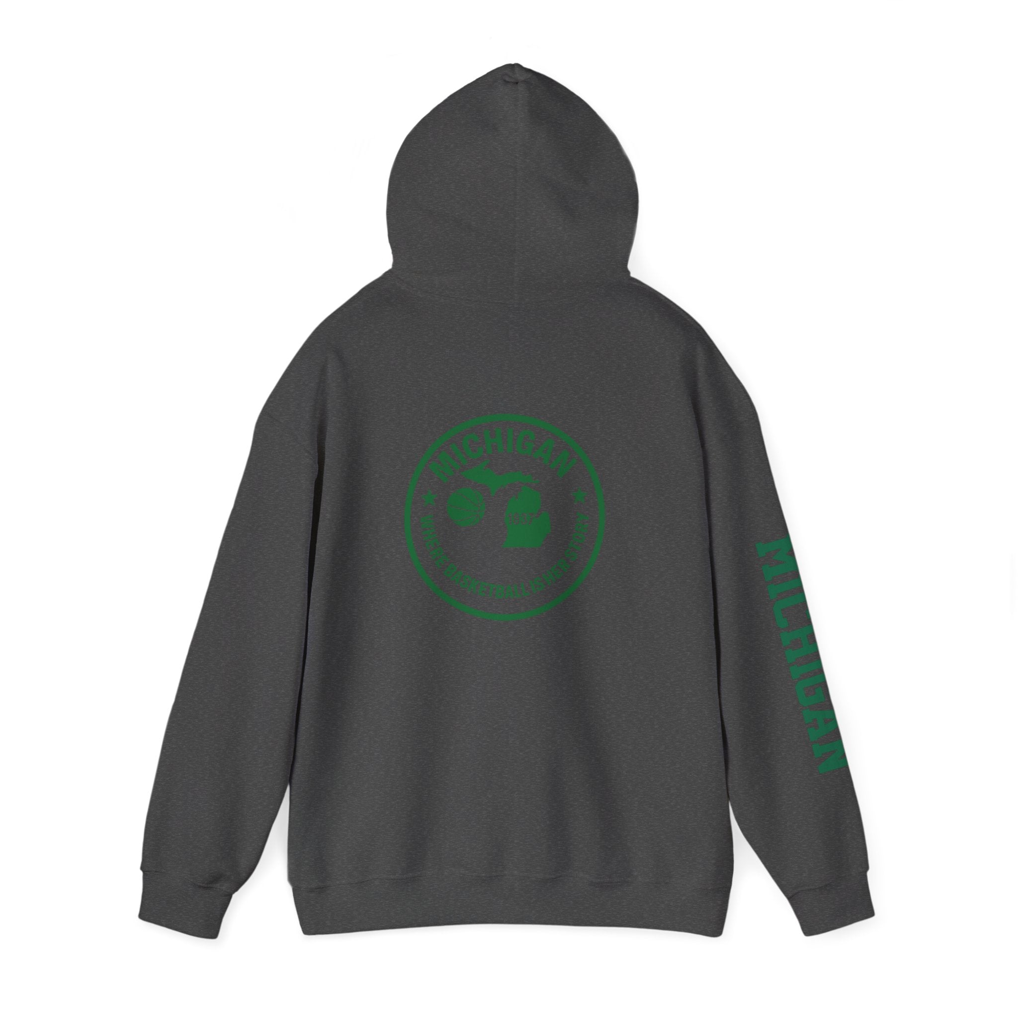 Michigan Basketball Hoodie - Retro Green Emblem "Where Basketball Is The North"